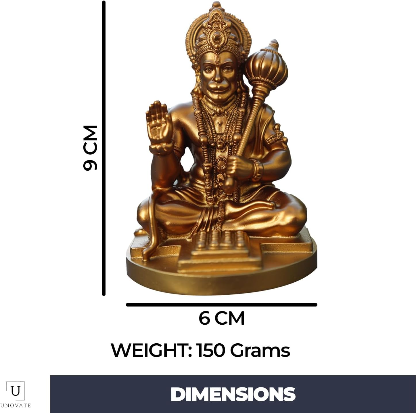 Hanuman Idol for Car Dashboard, Home, Office Desk &ndash; Hanuman Murti for for Pooja, Temple Showpiece, Decoration, Festivals and Gifting. (Golden, 9Cm) image number 2