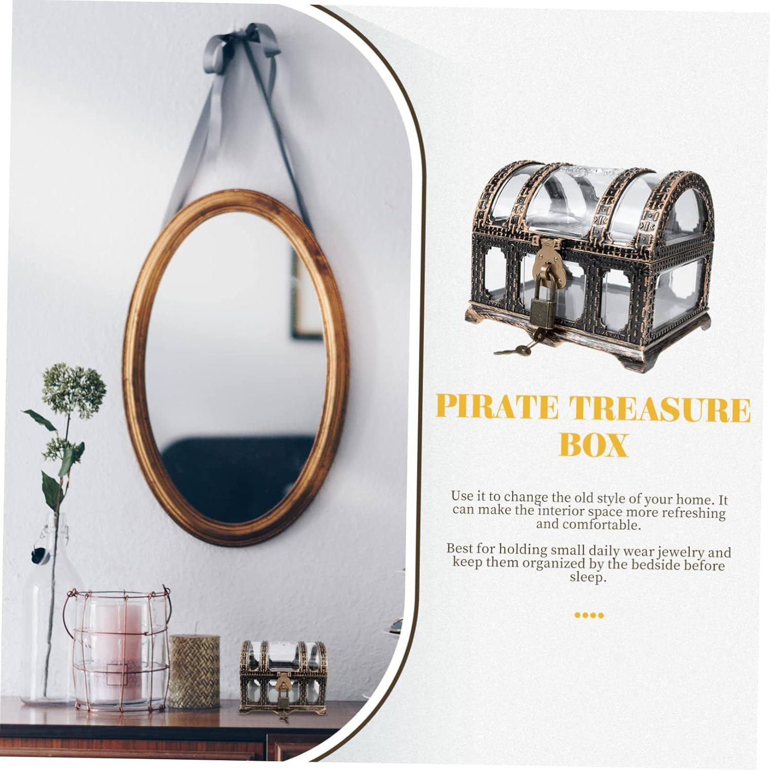 Pirate Treasure Chest and Keepsake Box for Children Medium Vintage-Style Storage Box Jewelry Collection Feature Decorative Toy for Home Organization image number 5