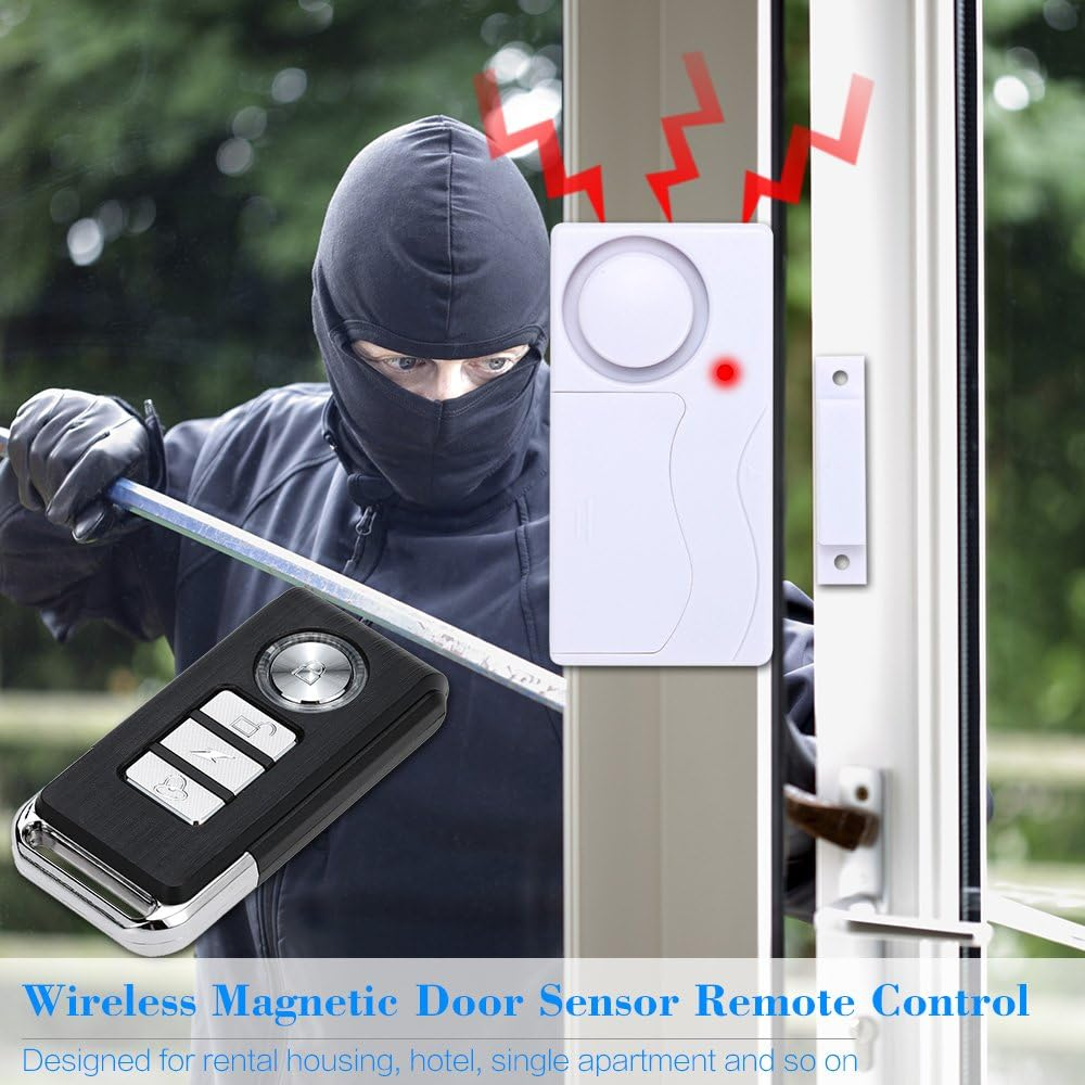 Mengshen Door and Window Alarm, Anti-Theft Burglar Wireless Alarm with Remote Control for Home Security, Easy to Install, 105Db (Includes 2 Alarm and 1 Remote Control)