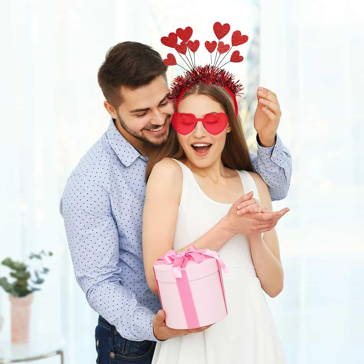 1 X Valentine'S Day Heart Headband, 1 X Rimless Heart Glasses, Red Hearts Headband Headband, Cupid Costume Women, Cupid Headband Headpiece with Glasses, for Valentine'S Party, Fancy Dress Party image number 4