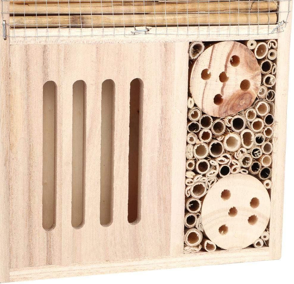 Wooden Insect House,Natural Candlenut Wood Hanging Insect Hotels Bug Room Shelter Nesting Box for Ladybugs, Bee, Butterfly, Beetle Outdoor Garden Decorative (3 Types)(1#) image number 5
