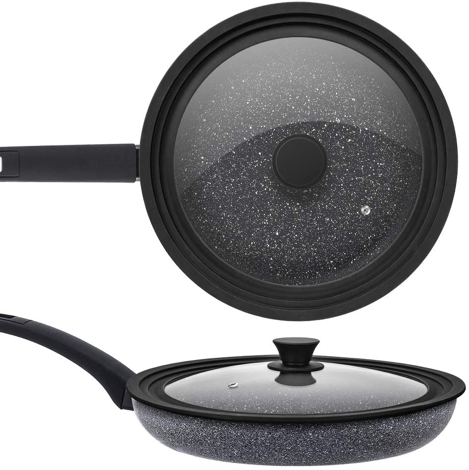 Universal Lid for Pots,Pans and Skillets - Tempered Glass with Heat Resistant Silicone Rim Fits 10.5", 11" and 12" Diameter Cookware,Black 11",12",12.5" Black image number 2