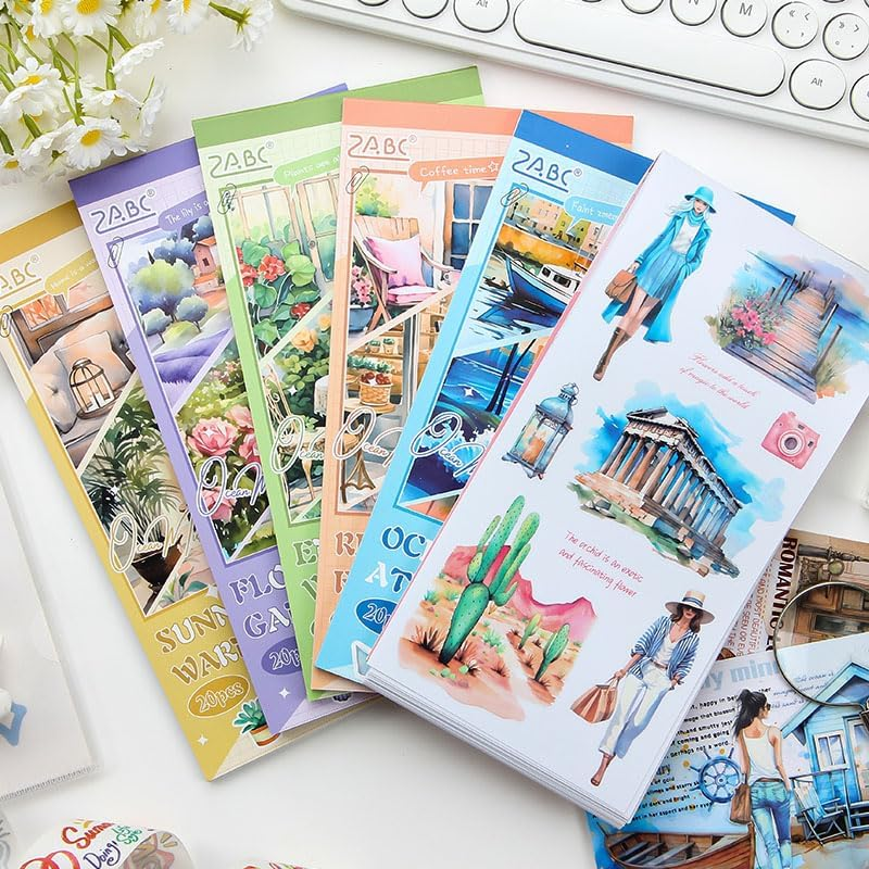 Uideyvi Blue Ocean Series Sticker Scrapbooking Supplies for Junk Journal, 20 Sheets PET Stickers - Vintage Journaling Stickers, Ephemera Sticker Book Pre Cut(Tz-007-001) image number 6