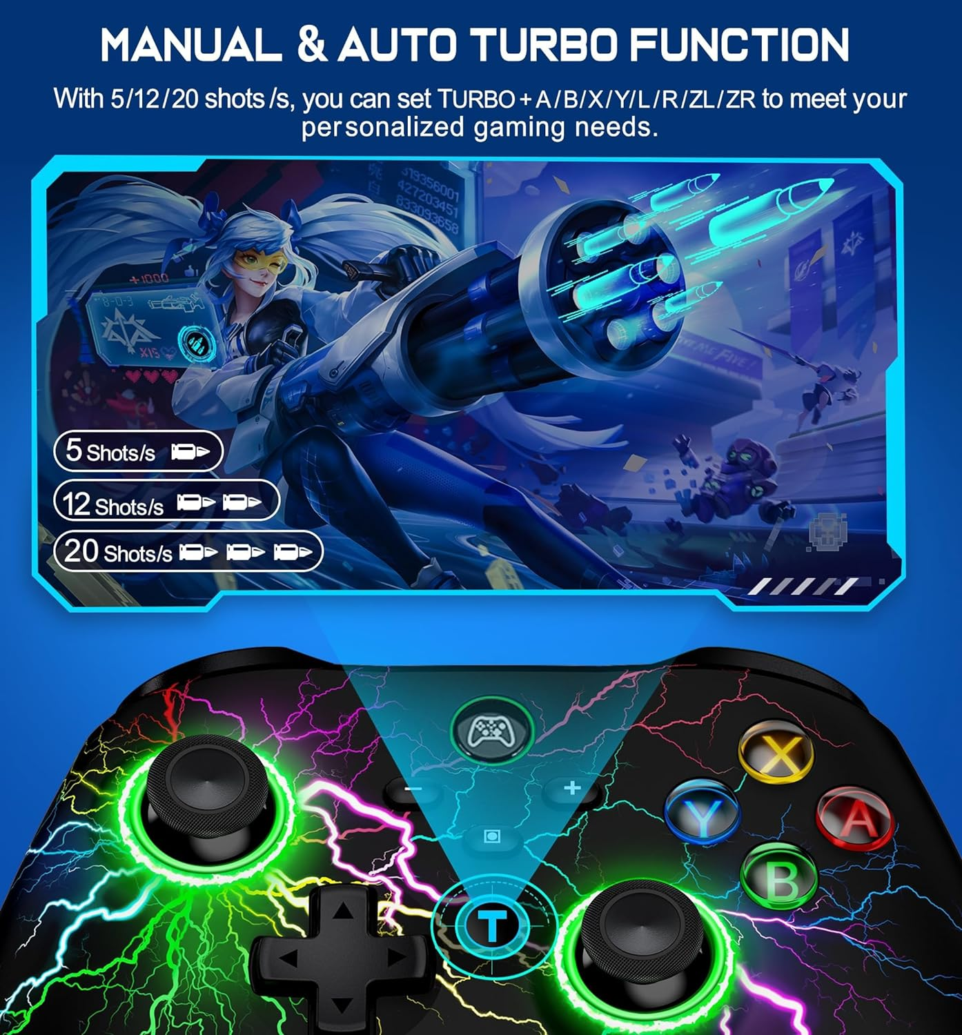 Wireless Switch Pro Controller for Nintendo Switch Controller/Lite/Oled, Cool RGB Wired PC Game Joysticks-Wireless Ios/Android Remote with LED Light/Programmable Nintendo Switch Accessories image number 5