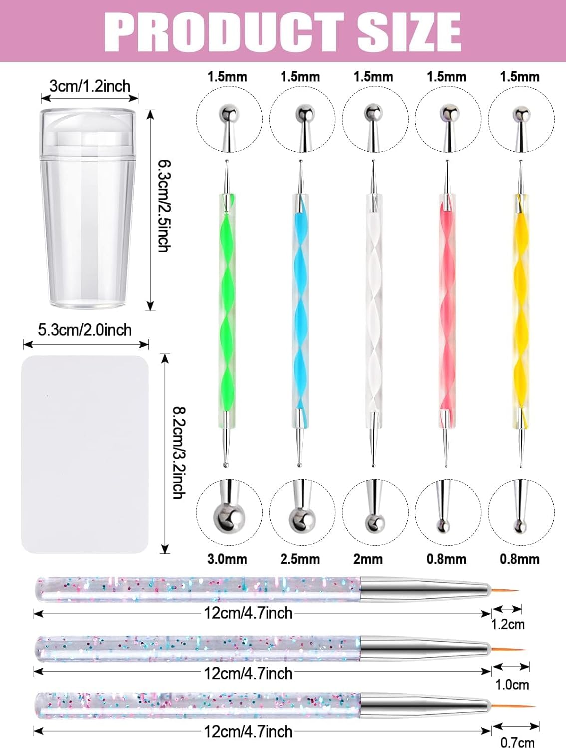 Kalolary Silicone Nail Stamper Set, French Tip Nail Stamp Jelly with Scraper, 3PCS Nail Detail Brush Set Nail Art Brush Pen, 5PCS Nail Dotting Pen, French Tip Nails Art Design Manicure Tools image number 6