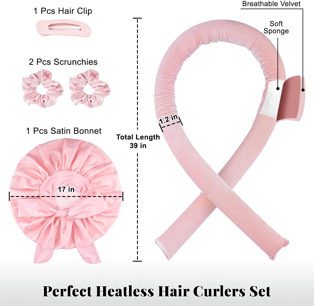 Heatless Hair Curler, Soft Hair Curlers to Sleep In, Heatless Curls Overnight for Natural Curls, No Heat Curling Rod Set with Satin Bonnet for Most Hairtypes Women Girls image number 4