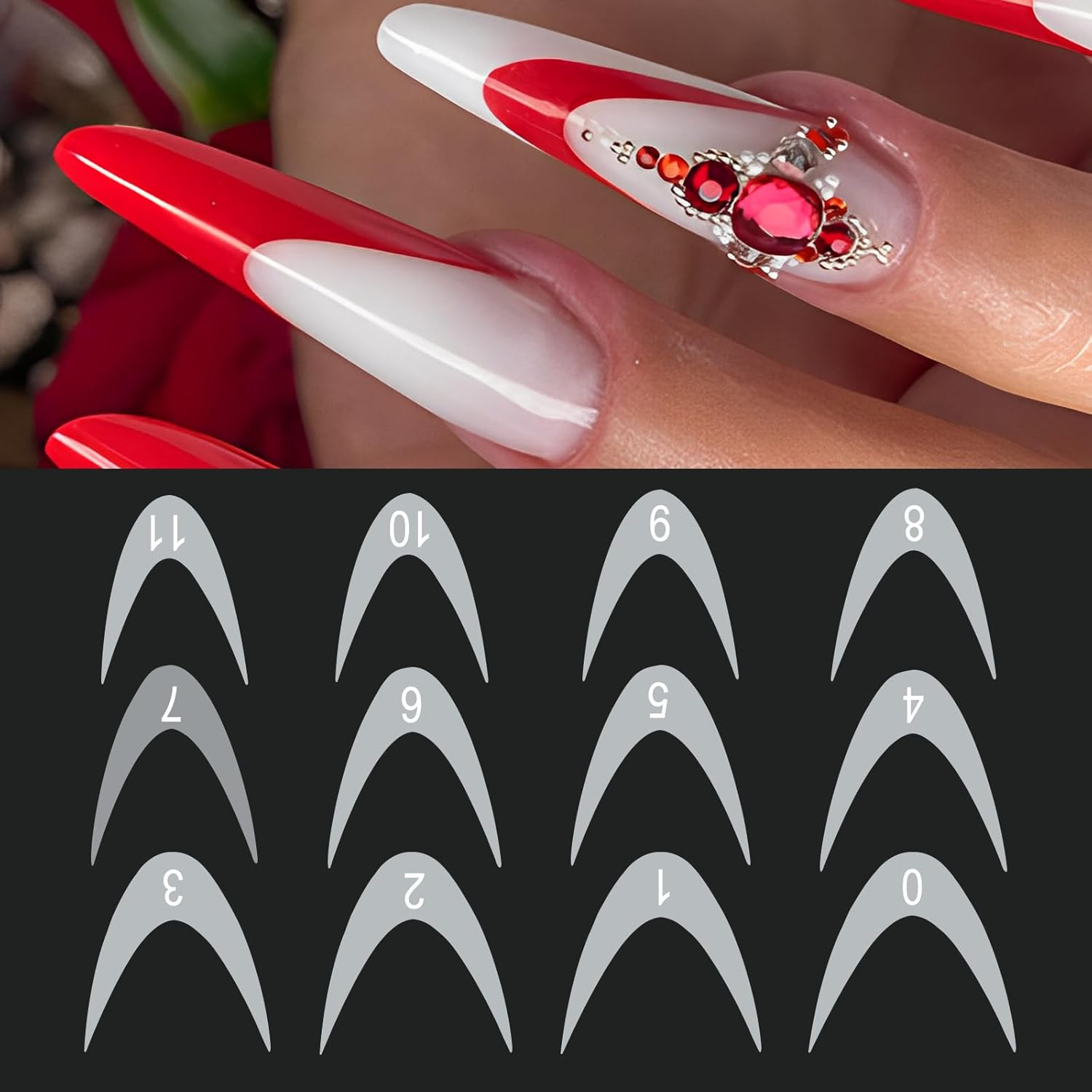 C12Rtive 60 Pieces Dual Nail Shape Stickers, Silicone French Manicure Stickers for Nail Shape, Gel Extension, Quick Build, Dual Nail Shapes Shape (Form-2)