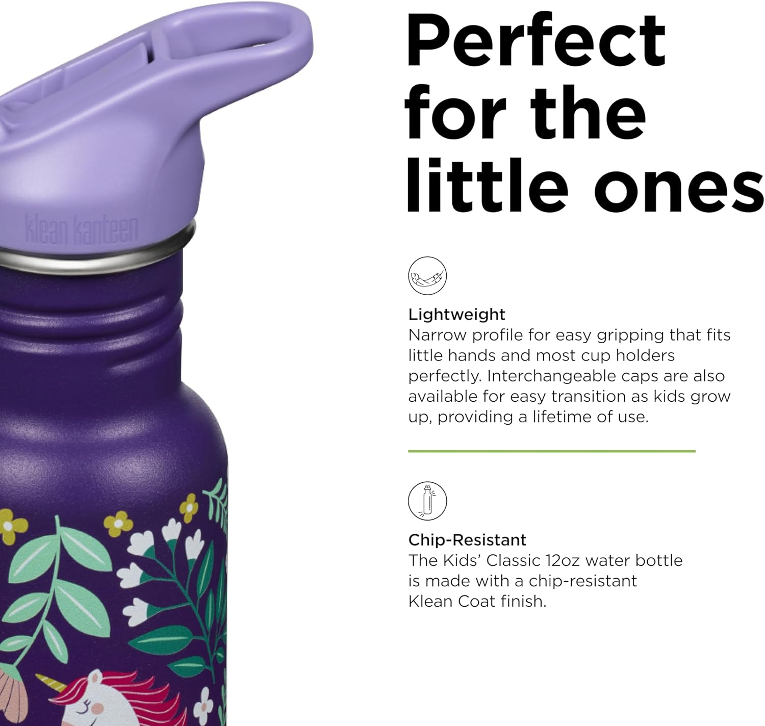 Klean Kanteen Classic Kid'S Water Bottle with Flip Seal Sport Cap Leaping Unicorns, 12 Oz (355 Ml) Capacity image number 5
