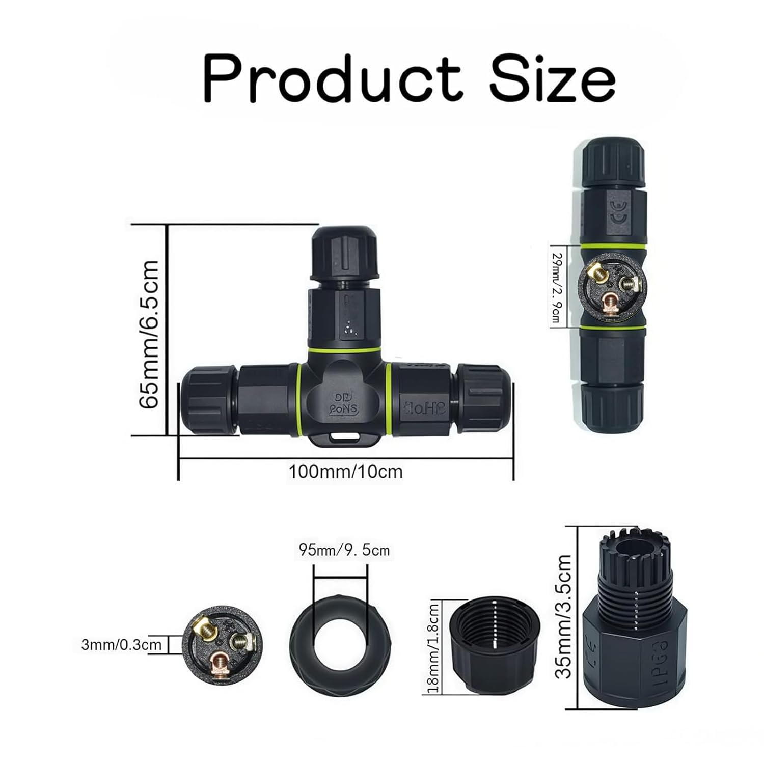 FARLINK M16 Waterproof Wire Connectors, 3 Pin Electrical Connectors for 3.5-10Mm Cables(Ac 240V 13A) Includes Live & Neutral & Earth Wires(3 Way 3 Pin(2 Pack))