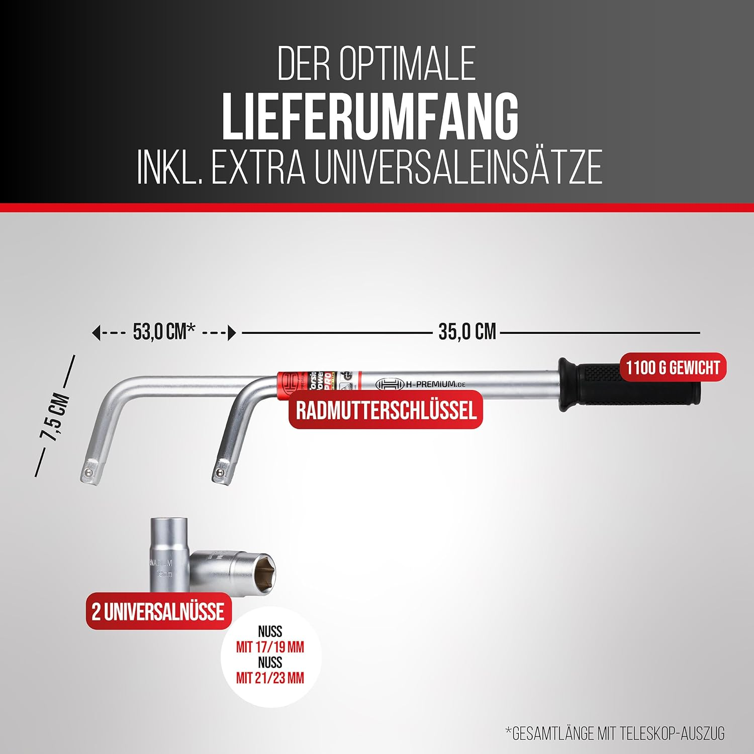HEYNER&reg; Wheel Brace Wrench Car 2 Universal Inserts 17/19 Mm 21/23 Mm image number 5