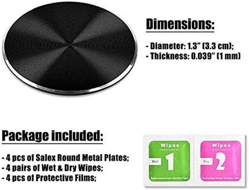IKEEP Metal Plates Replacement Set 4 Pack for Magnetic Car Mount. Kit of 4 Black round Discs without Holes for Case Back, Phone Magnets. Strong 3M Adhesive Backing Circular Cell Phone Holder Stickers image number 4