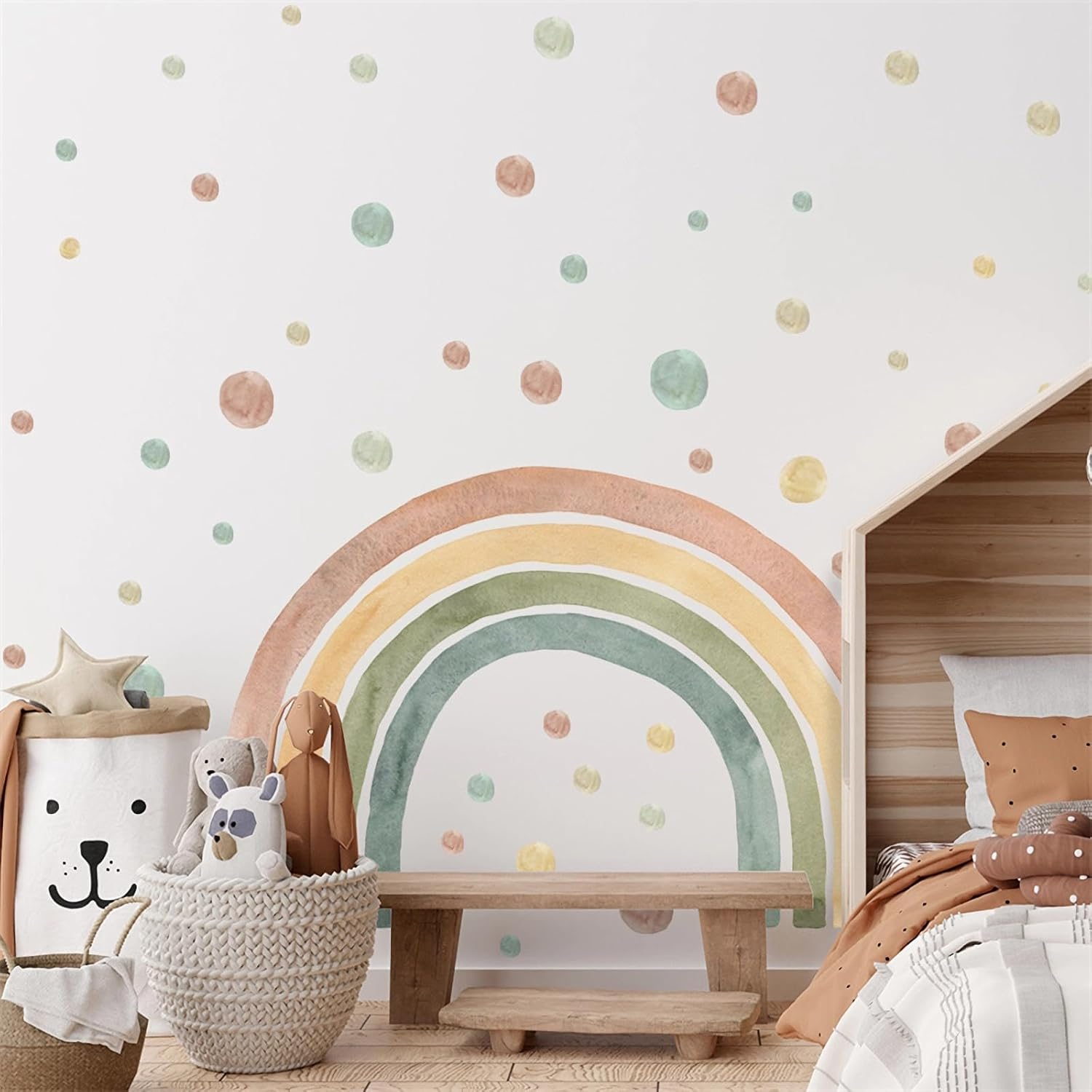59 X 45 Inch Colorful Rainbow Wall Stickers, Sacinora Large Rainbow Polka Dots DIY Wall Decals Removable Vinyl Peel and Stick for Kids Baby Nursery Bedroom Playroom Preschool Toddler Room Art Decor - Colorful image number 4