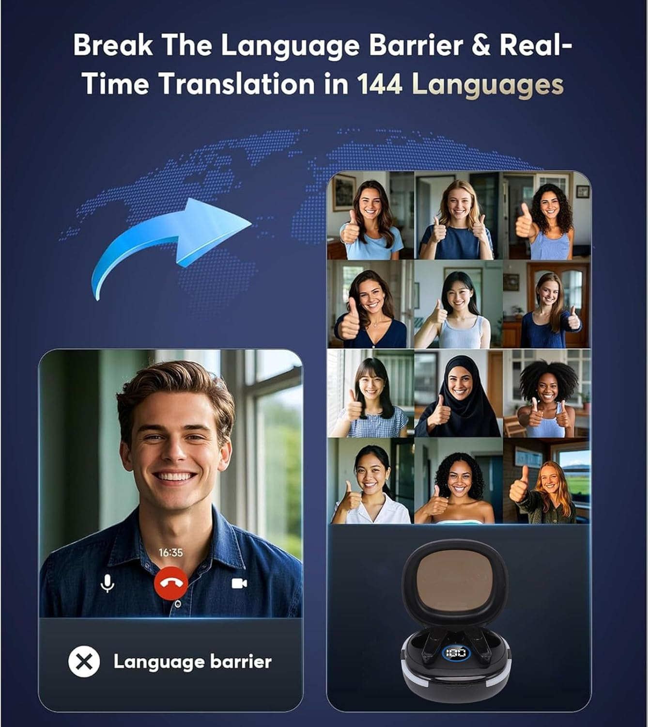 Luocute Ai Translator Earbuds Real Time, 164 Languages 5.4 Translation Earbuds with 7 Modes for Travel Learning, 36 Hours Battery, No Subscription Fee image number 3