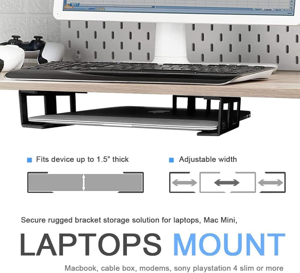 Under Desk Laptop Mount, Adjustable Metal CPU Holder for Laptop, Mac Mini, Macbook, Keyboard - Space-Saving, Anti-Scratch Silicone Padding, Sturdy Design, Easy Installation, Black image number 6