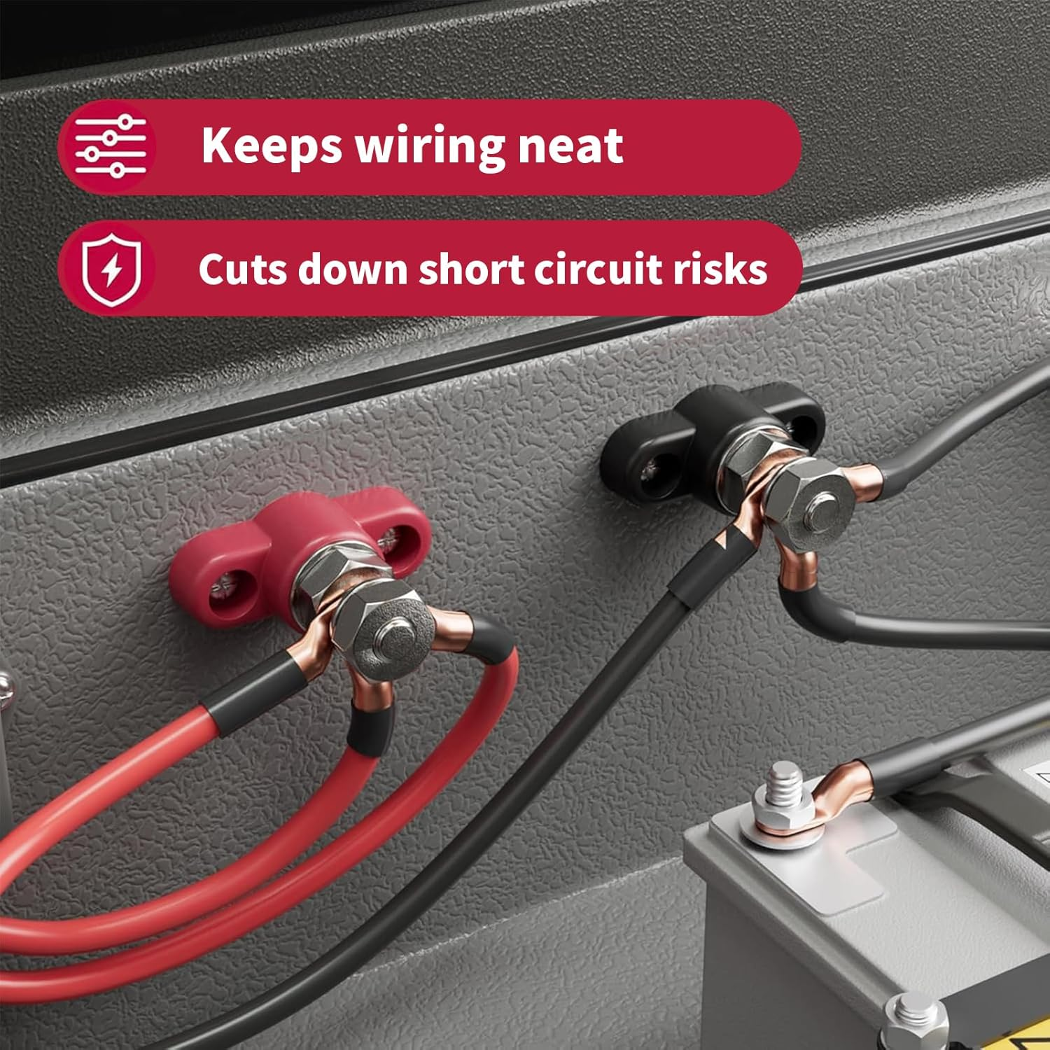 2Pcs Red & Black M10 3/8 Battery Post Junction Block, 12V 24V Power Distribution Block for Car, RV, Boat & Marine, Heavy-Duty Corrosion-Resistant Terminal Studs image number 3