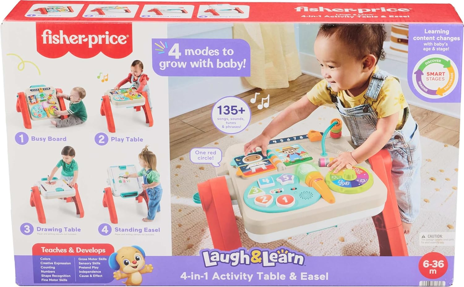 Fisher-Price Baby & Toddler Toy Laugh & Learn 4-In-1 Activity Table & Art Easel with Educational Music & Lights for Kids Ages 6+ Months