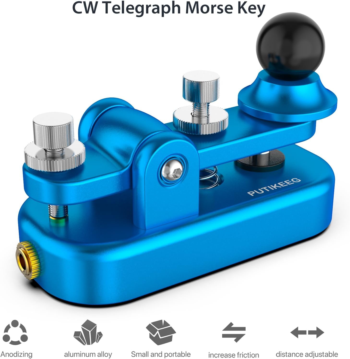 PUTIKEEG Mini Classical Morse Code Key - CW Morse Code Keys Automatic Morse Aluminum Alloy Radio Ham Send Telegram Morse Code Key with Silicone Anti-Slip Foot Pads - Peacock Blue image number 3
