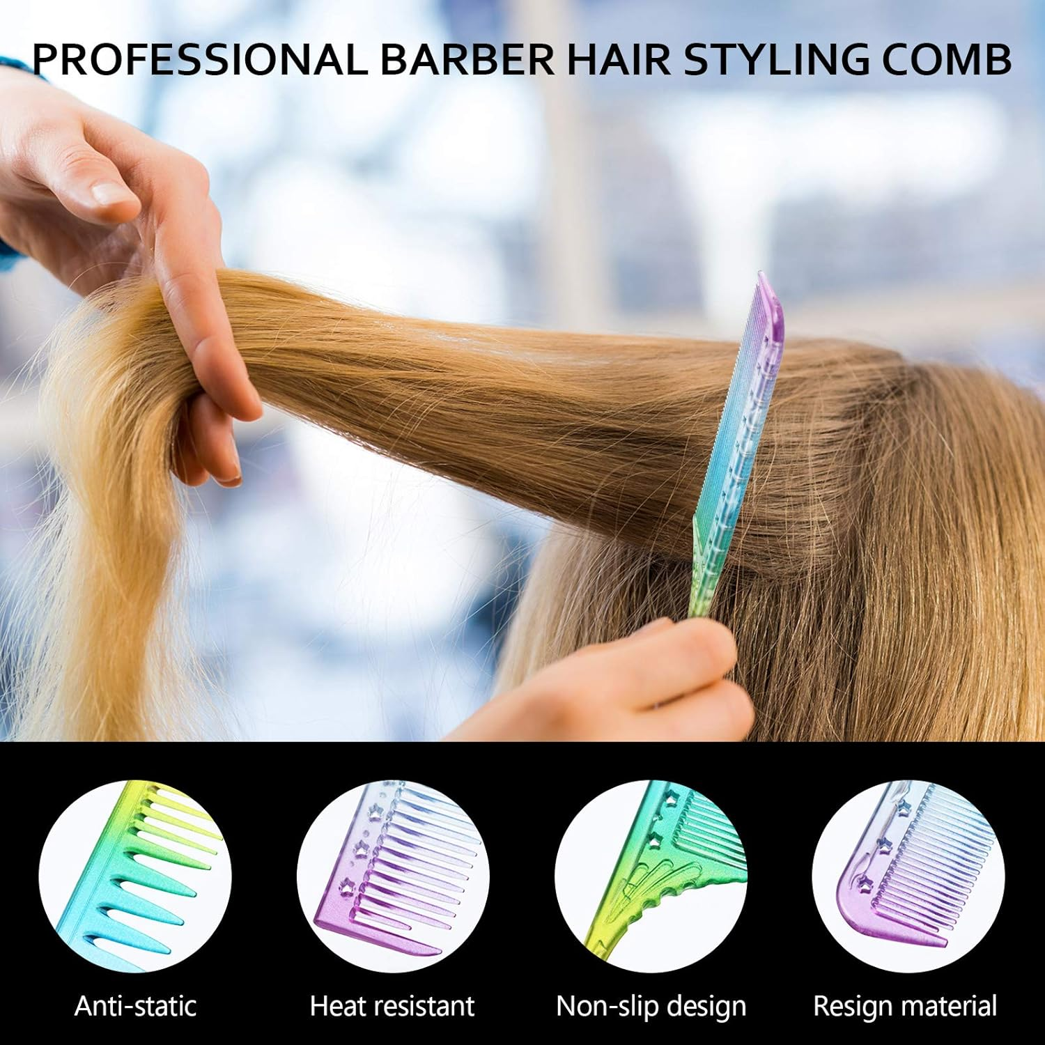 Patelai 3 Pieces Rainbow Fine Tooth Comb for Woman Rat Tail Styling Salon Hair Comb anti Static Heat Resistant Hairdressing Tools for Root Teasing image number 5