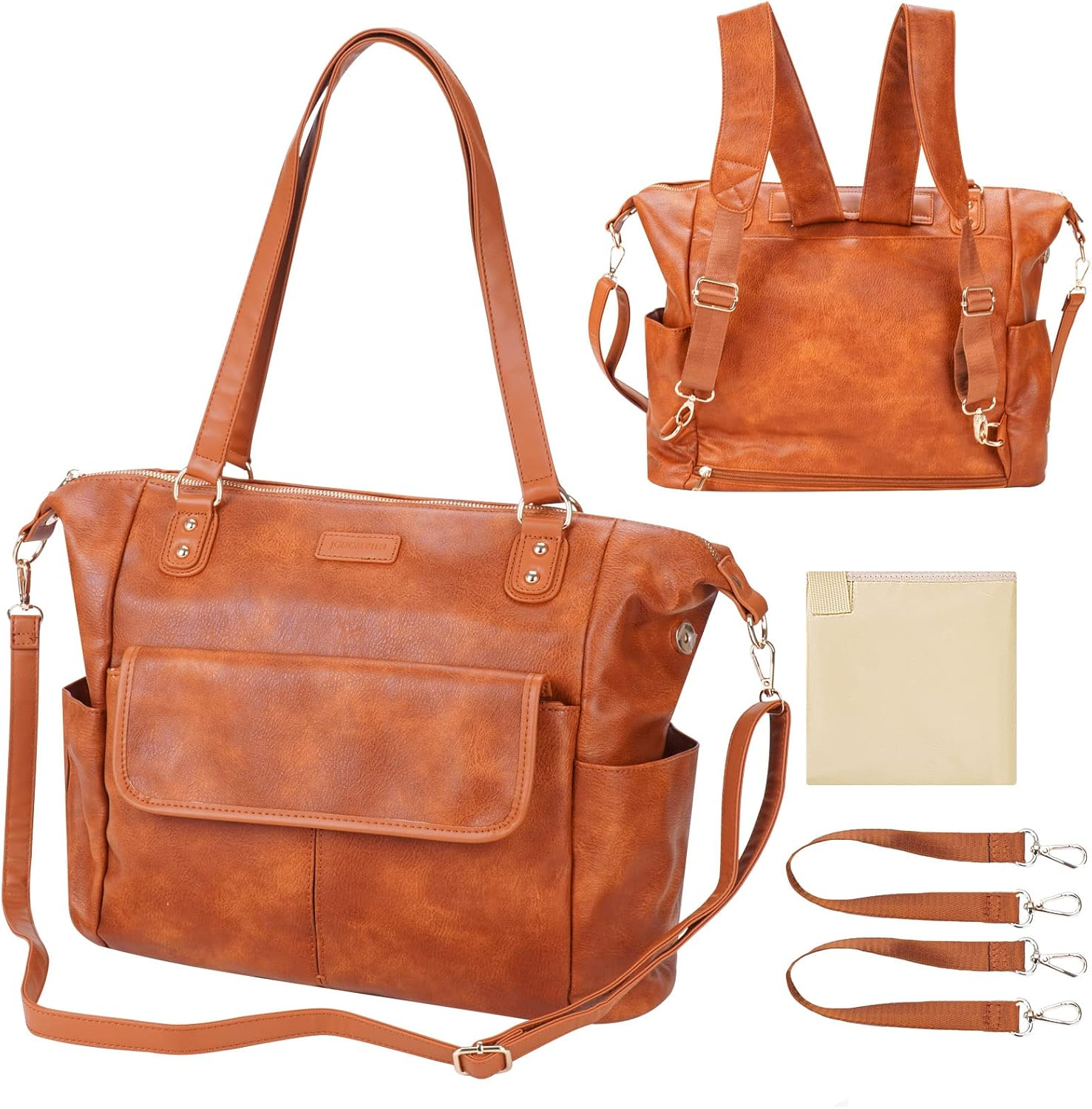 Diaper Bag Tote Johomviin Fashion Leather Diaper Bag Backpack with 13 Pockets for Mom Dad, Large Travel Baby Bag Purse for Boys Girls with 3 Insulated Pockets, Changing Station - Black