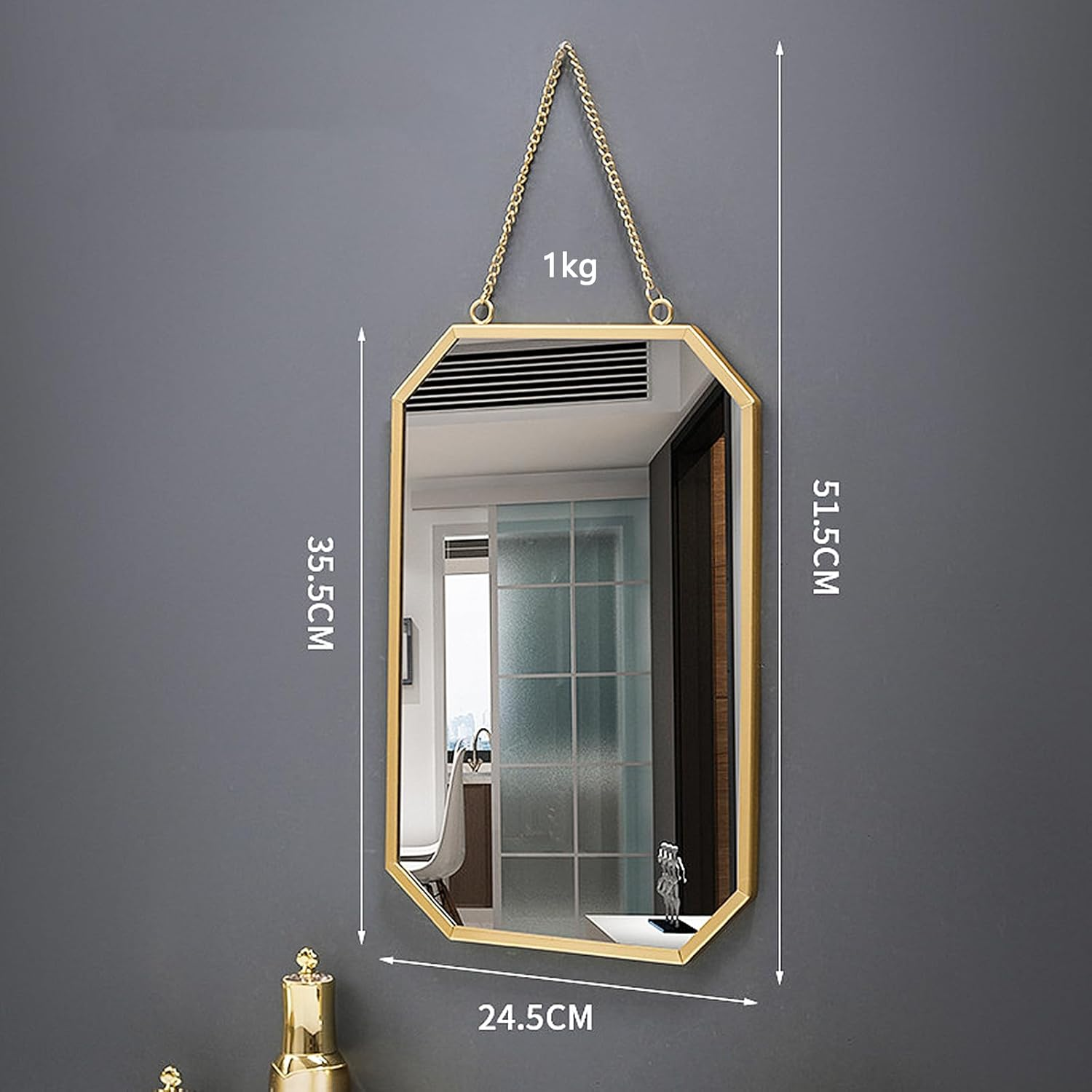 Gold Wall Mirror with Chain &ndash; Wall Mounted Vanity Mirror for Hallway, Bathroom, Vanity, Living Room Decorative (2 Large) image number 1