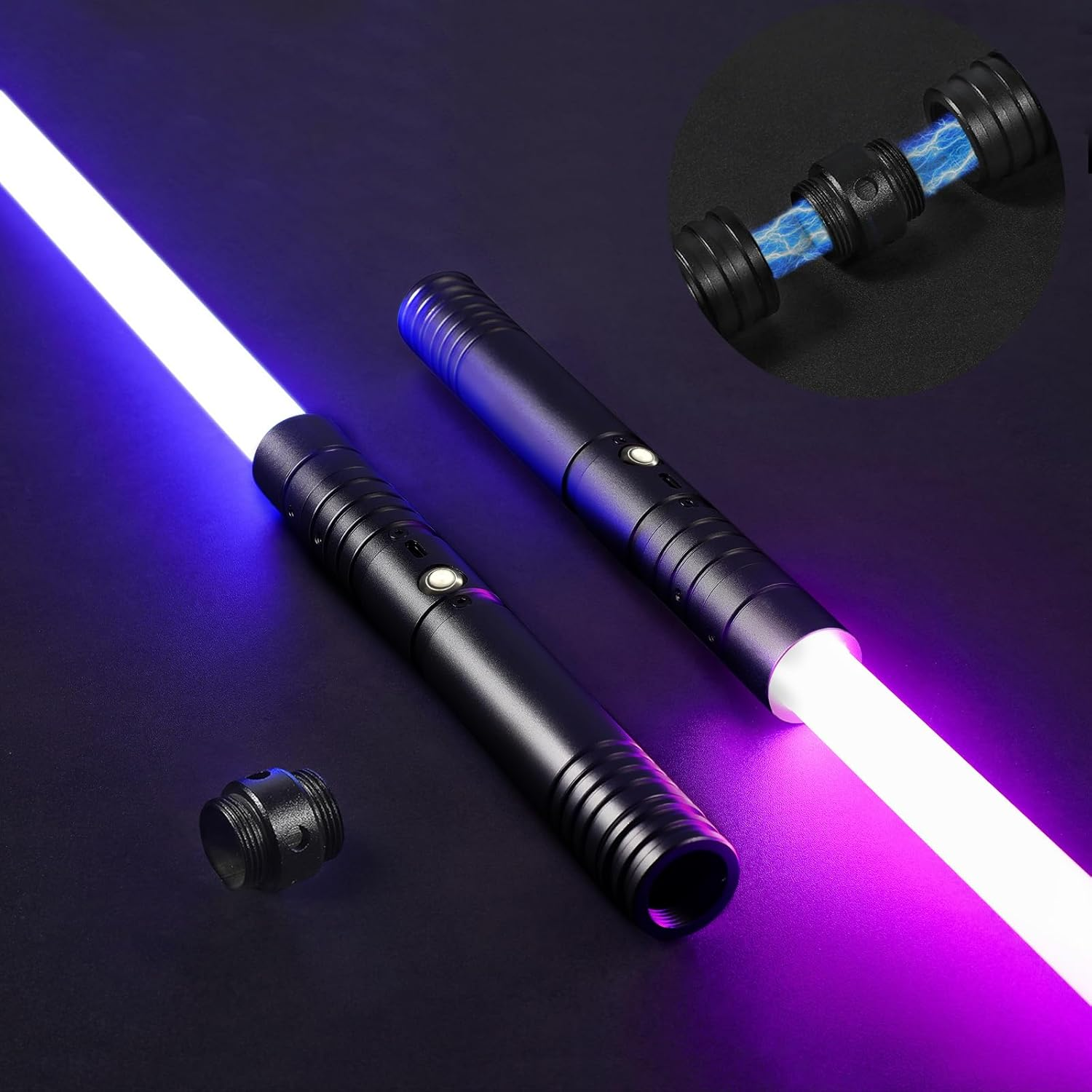 Oomyeh 2Pack FX Dueling Lightsaber Battle Sounds Metal Hilt 15 Colors Changeable 3 Modes 2 in 1 Light Sabers Perfect Christmas Halloween Present for Kids