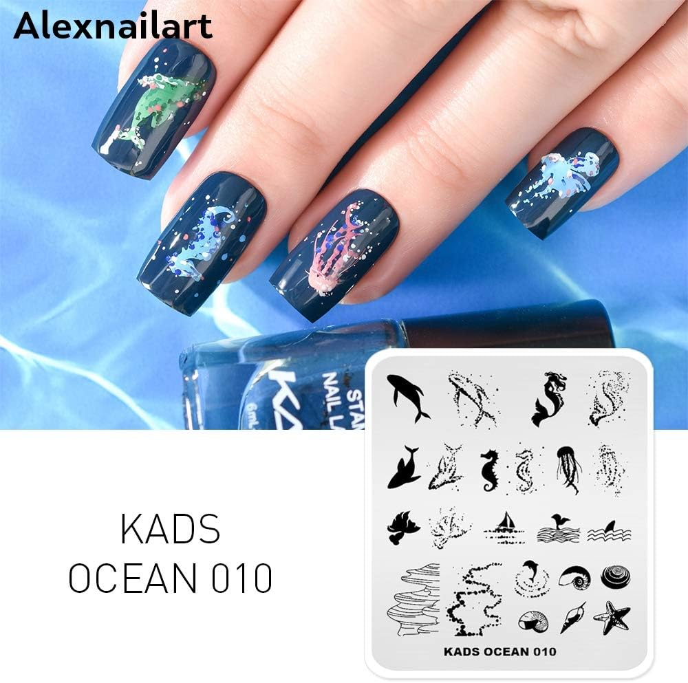 Alexnailart Nail Art Stamping Plates Image Template with Ocean Mermaid Shell Jellyfish Beach Patterns for Nail Design Manicure Print DIY Nail Design Nail Polish Transfer Tools