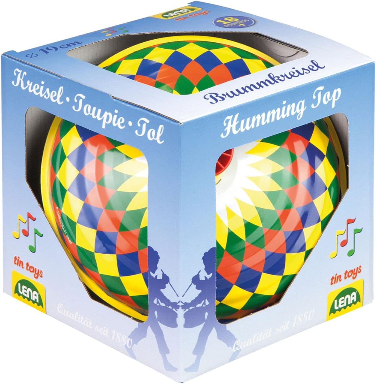 Lena 52225 Bolz Humming Multicoloured 19 Cm, Sheet Metal Swing, Classic Pump Spinner, Tin Colourful Motif, Stand, Toy Spinning Top for Children from 18 M, L/B/H: 19 X 19 X 21 Cm image number 3