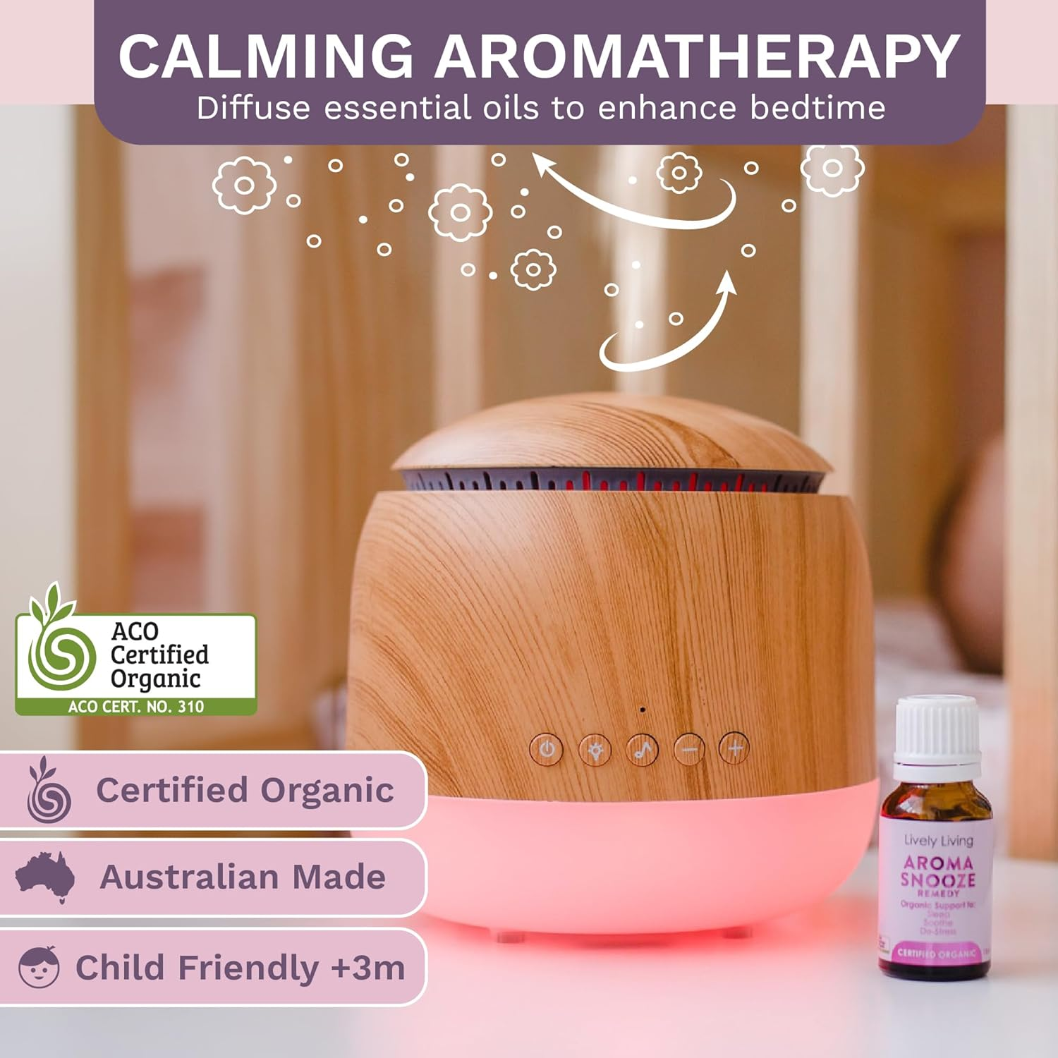 Aroma-Snooze Essential Oil Diffuser Vaporizer - Cool Mist Air Humidifier & White Noise Machine | 7-In-1 Aromatherapy Baby Sleep Aid, Purified Mist with 5 Soothing Sounds, LED Colours - Blue image number 6