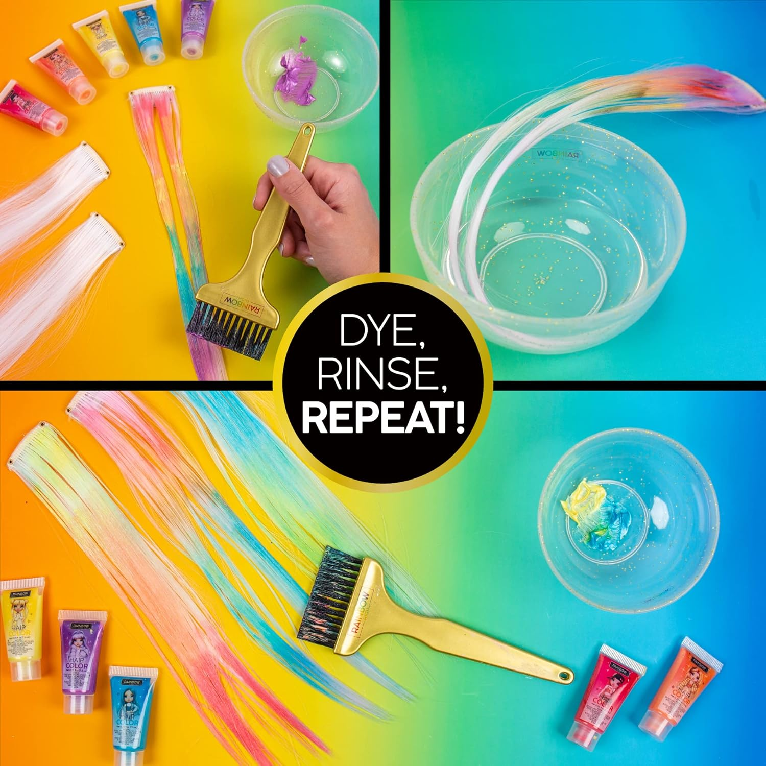 Rainbow High Rainbow Hair Stylist by Horizon Group USA, Includes 5 Vibrant Hair Coloring Gels, 3 Clip-In Extensions for Less-Mess, Mixing Bowl & Brush, Temporary Hair Coloring for Kids, Multi image number 1