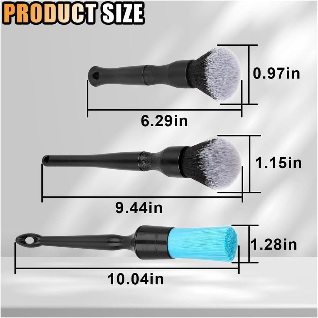 3 Pack Ultra-Soft Detailing Brush Set, Auto Cleaning Brush Kit Comfortable Grip and Scratch-Free Cleaning for Exterior, Interior Panels, Emblems, Badges, Gauge Cluster, Infotainment Screen image number 2