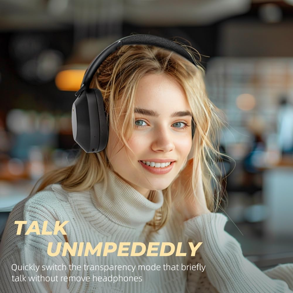 Ikf-Solo Active Noise Cancelling Wireless Headphones over Ear 130H Playtime Bluetooth 5.4 App Control 35Ms Low Latency Hi-Res Audio with Mic Call Noise Cancellation for Gaming Music Read Live (Black) image number 5