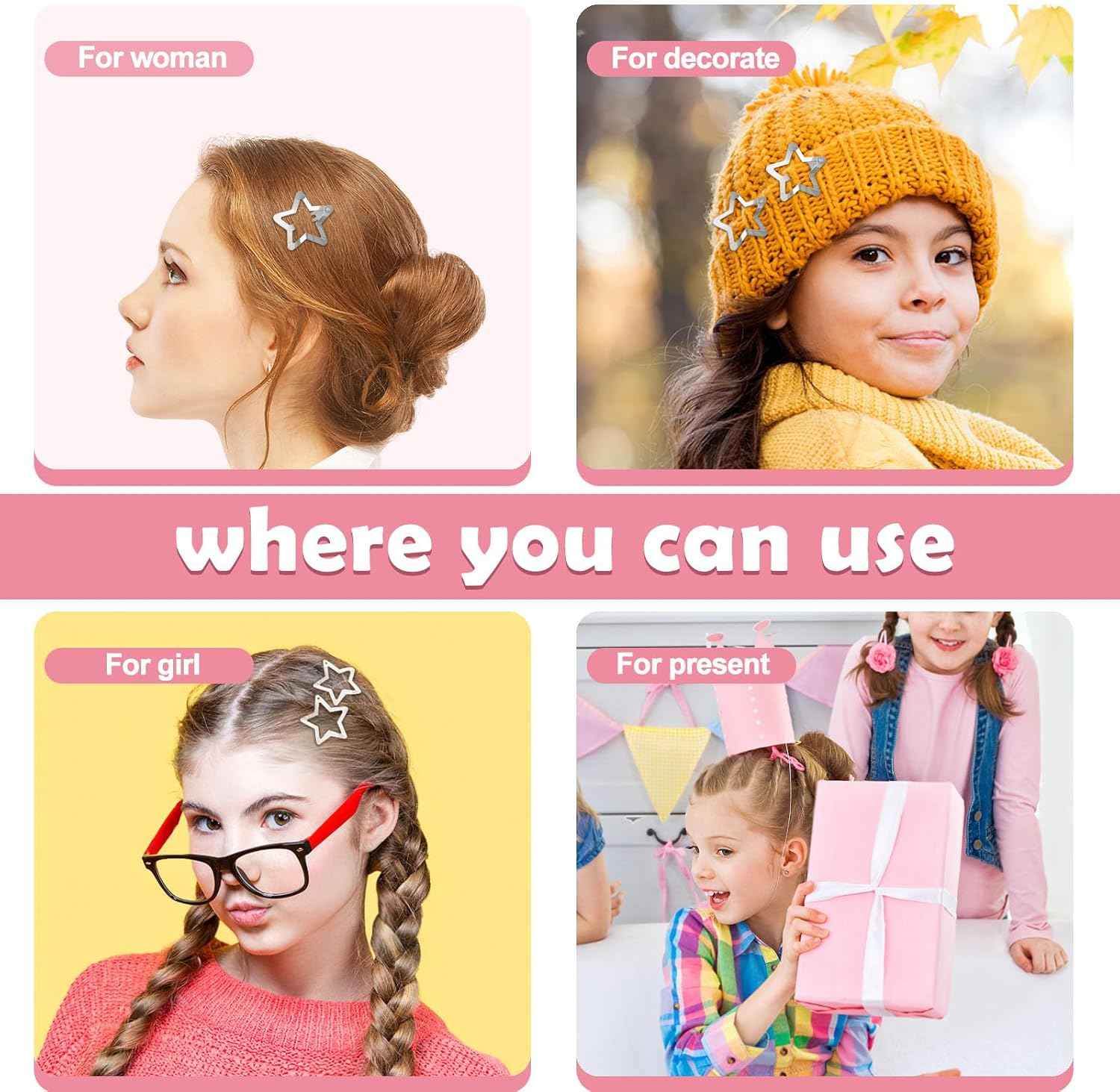 60 Pcs 1.6 Inches Star Hair Clips Snap Hair Barrettes Non Slip Cute Y2K Accessories Silver Metal Hair Clips for Girl Women image number 2