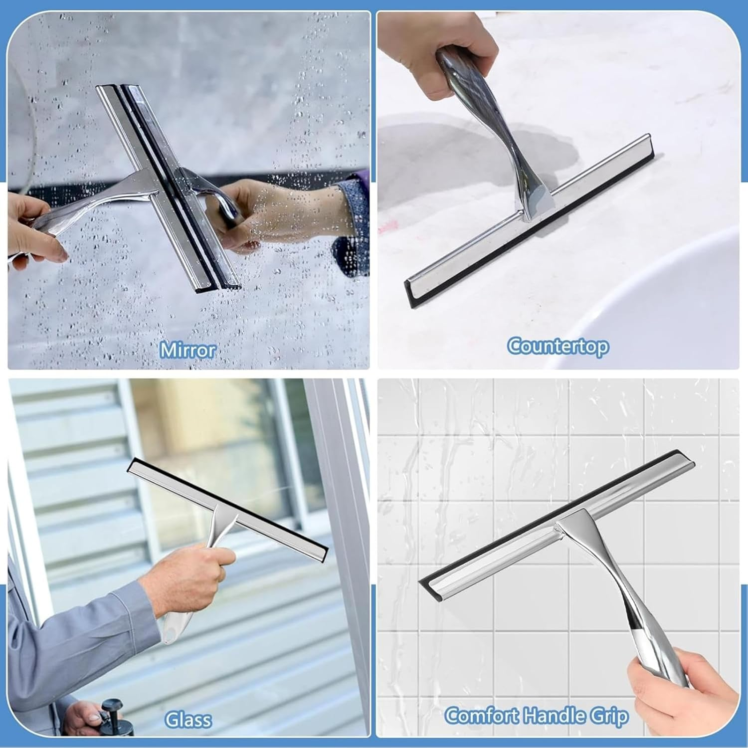 Stainless Steel Shower Squeegee - Streak-Free Glass Wiper for Bathroom Shower Doors, Windows & Mirrors | Durable Cleaner with Hook for Aussie Homes(25Cm Wide) image number 6