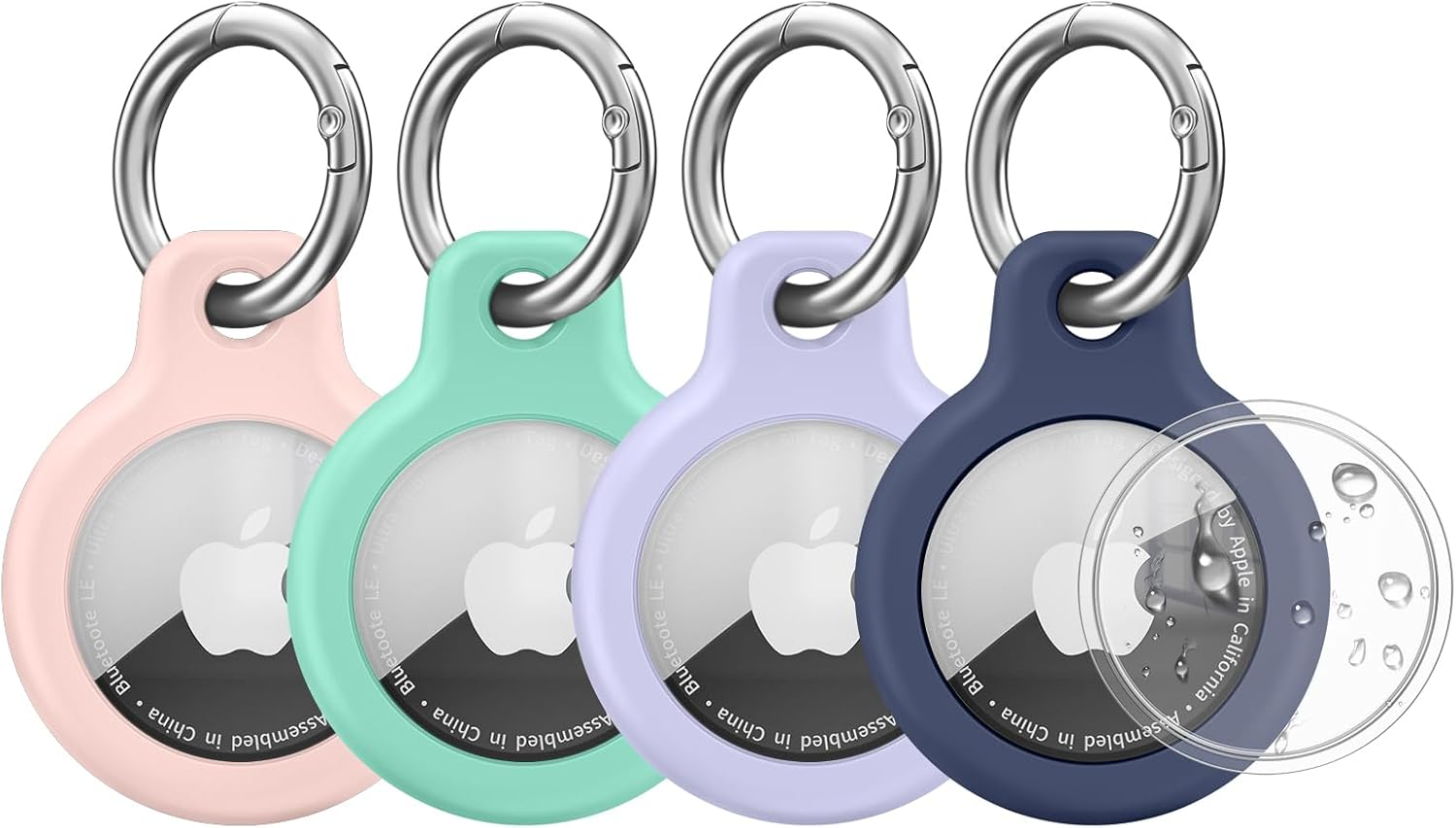 4 Pack Airtag Holders for Apple Airtag 2021, Leonids Shockproof & Waterproof TPU Airtag Holders with Anti-Lost Keychain for Dog/Cat Collar, Luaggage, Bags, Keys (Blue+Pink+Mint Green+Purple) image number 1