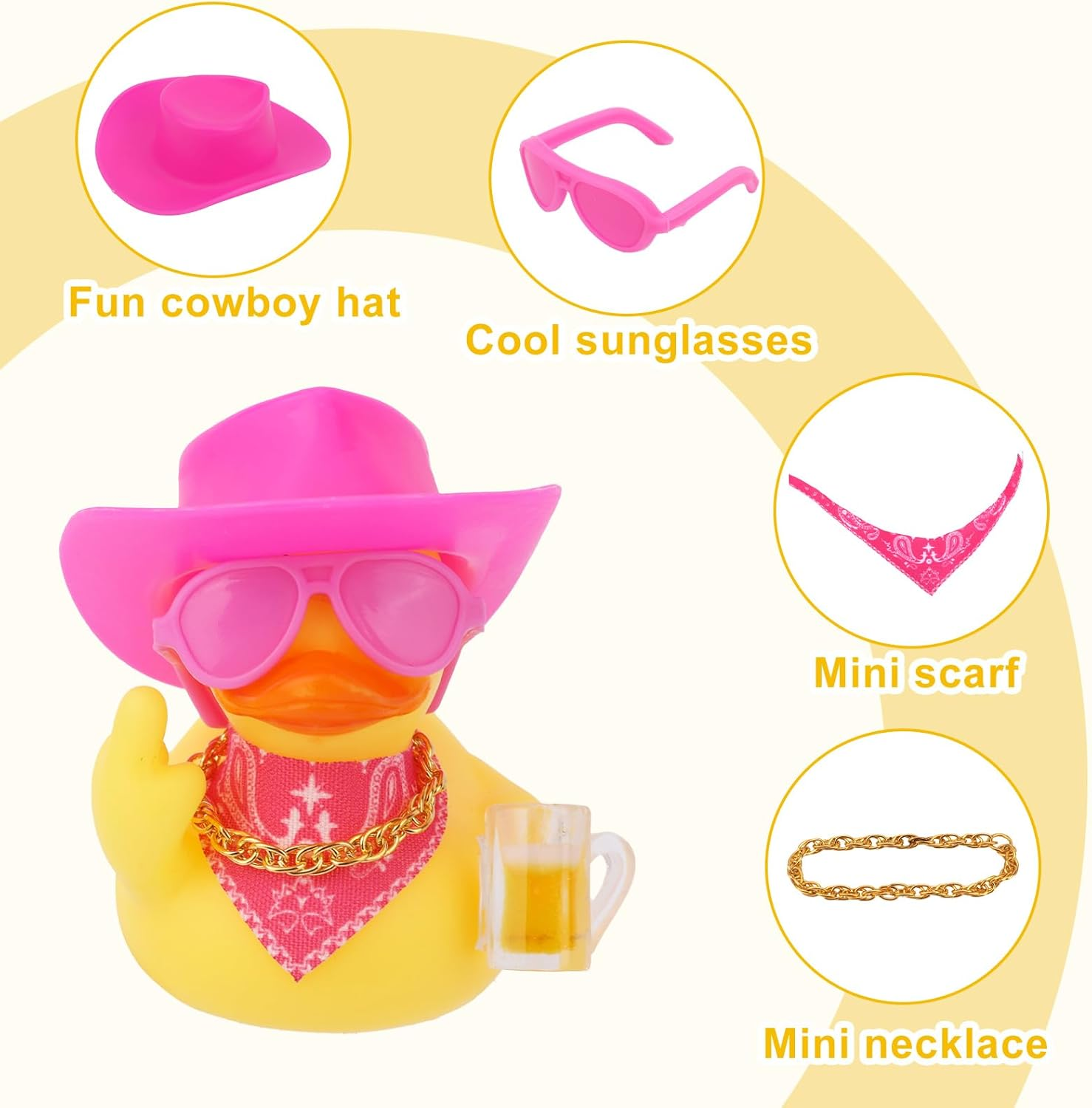 2Pcs Funny Rubber Ducks for Dashboard, Cute Car Rubber Duck Ornament with Mini Glasses Hat Scarf Accessories for Home Office Refrigerator Decoration (Pink)