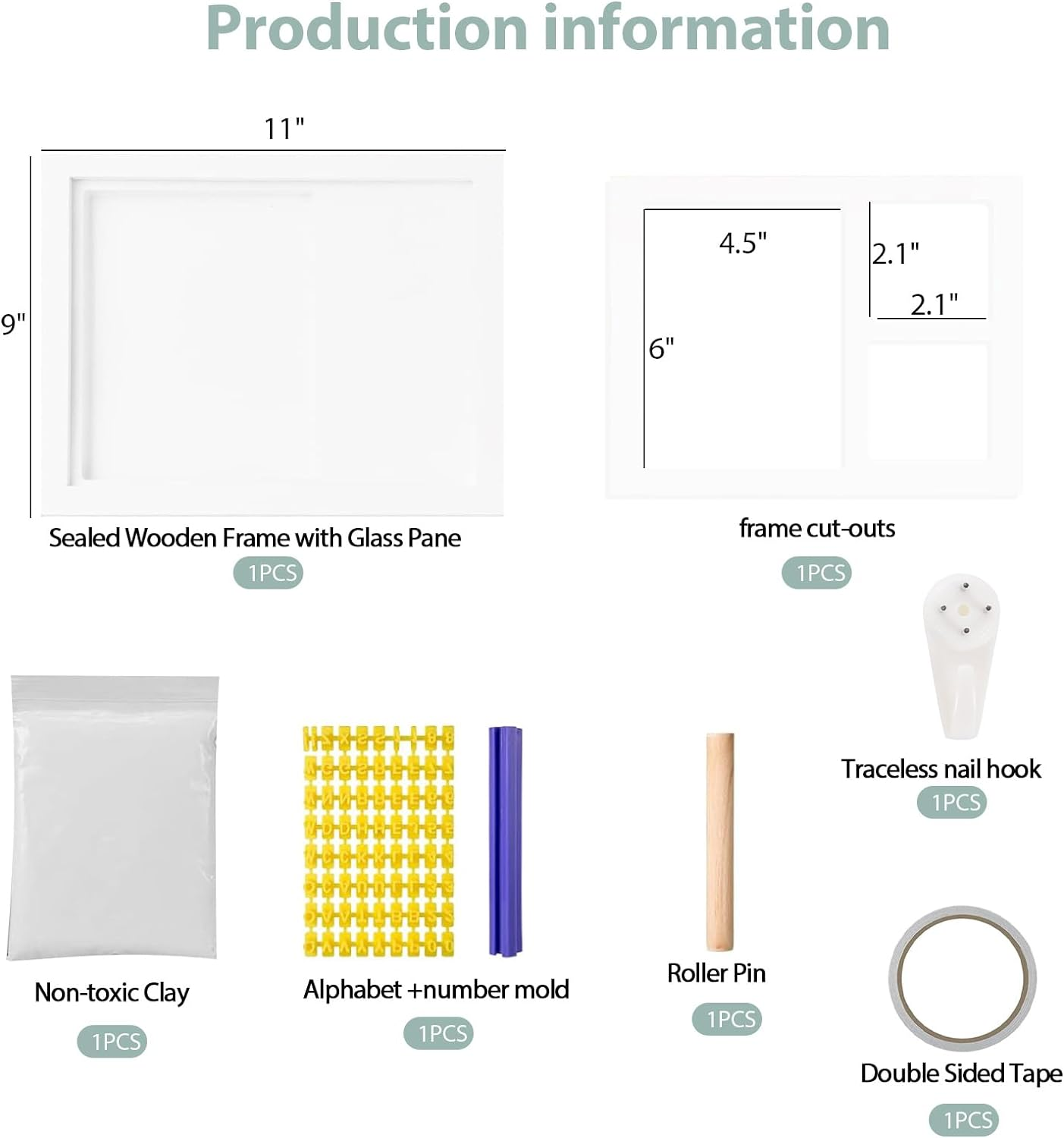Baby Hand and Footprint Kit, Keepsake Frame for Newborn Boys & Girls Baby Shower Gifts for Mom with Clay Pin Tape Hook Frame image number 6