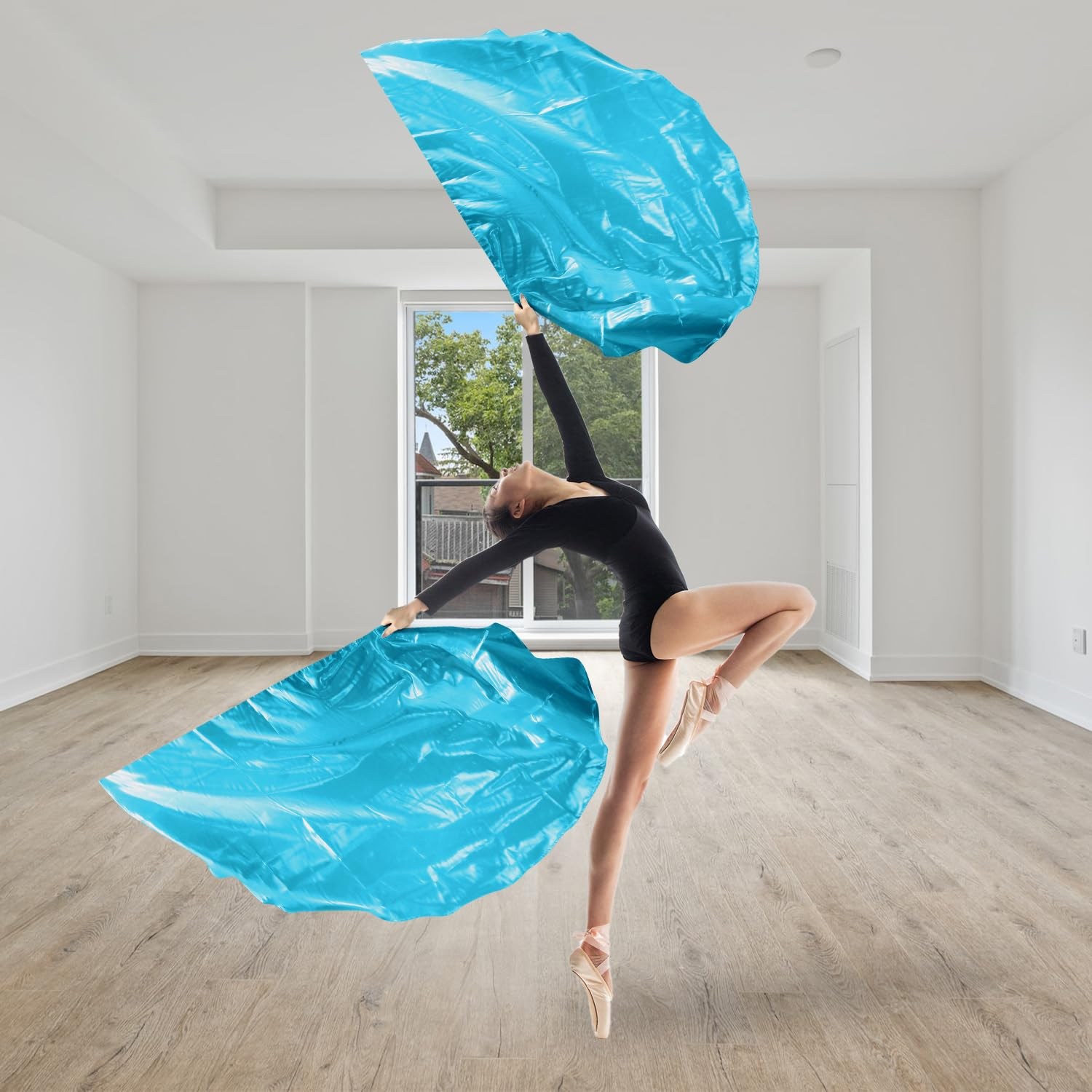 2 Pcs Flags of Worship, 140Cm Dance Flags with Telescopic Flagpole Fake Banners Semicircle Worship Angel Wings Flag for Church Stage Performance (Light Blue)