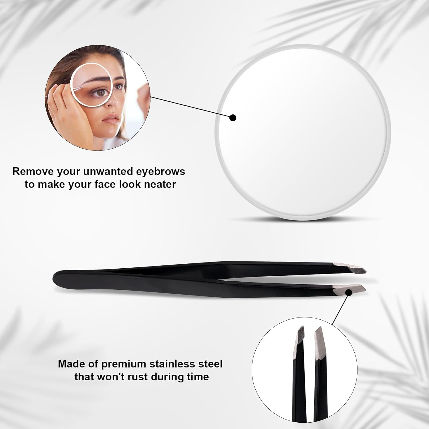 10X Magnifying Mirror, 4.5 Inch Makeup Mirror with Suction Cup and Angled Tweezers Face Mirror Small Mirror Suitable for Eyebrows Beard Remove Blackheads (White) image number 4