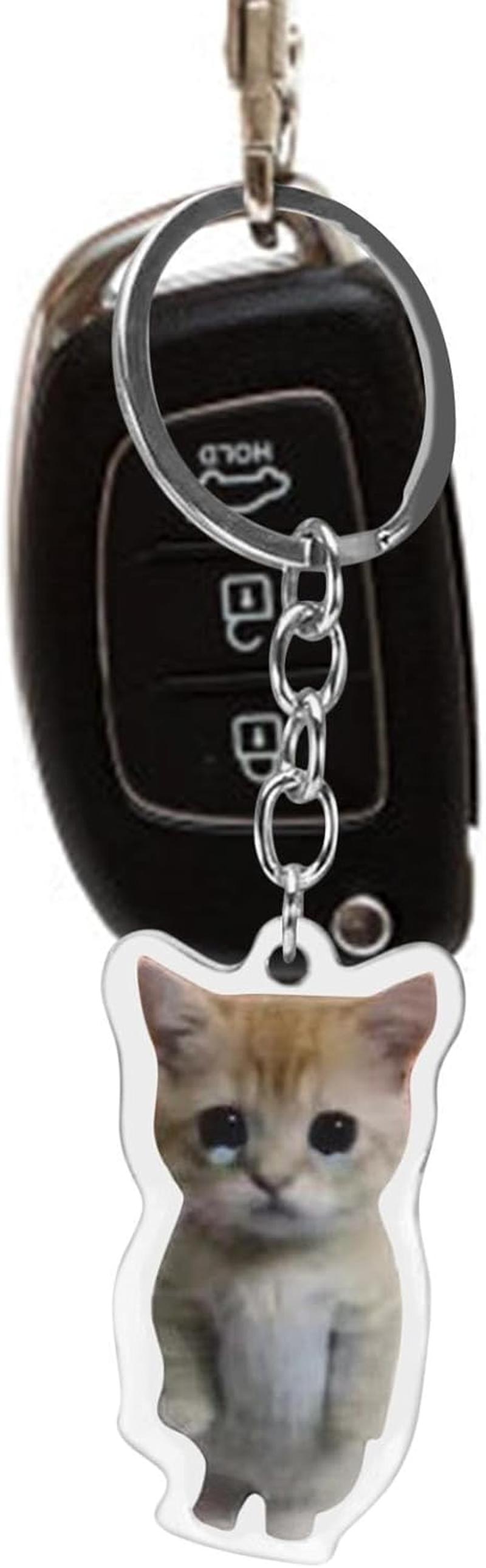 G&eacute;n&eacute;rique Cat Keychain, Cute Crying Sounds Making Keychains, 2D Acrylic Clicker Keychain Toy with Lanyard for Car Keys, Backpacks, Handbags, and Adults - Keyring Banana Cat Bottle Blue 3.5 Cm image number 6