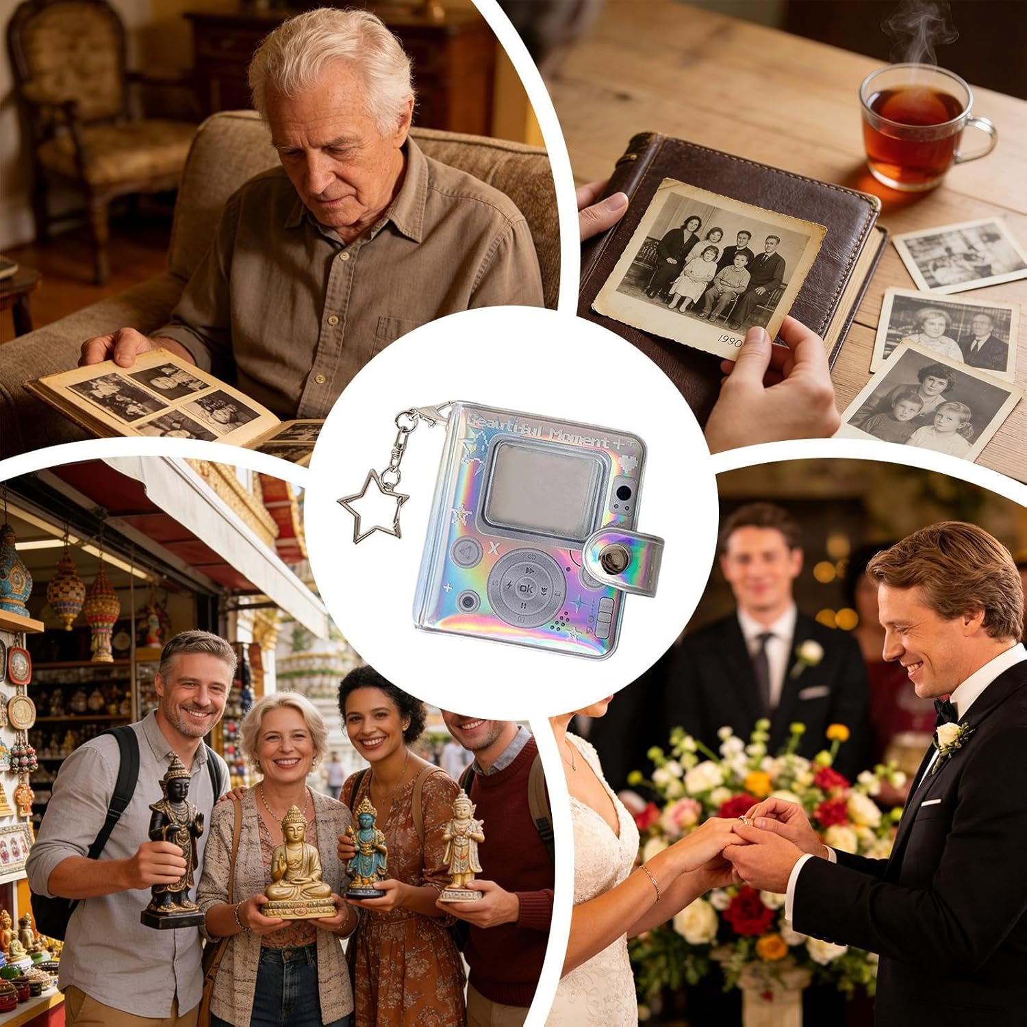 Photo Book Keychain - Retro Cute Double-Sided Small Keyrings,Cute Card Binder - for Family New Year Pregnancy Birth Car Christmas Grandparents Growth Home Holiday Party Vacation - Memory Storage image number 5