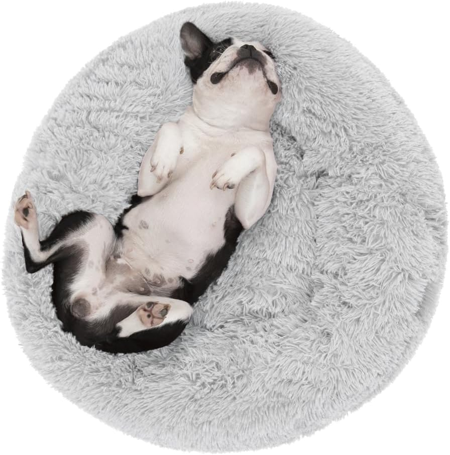 Charlie'S Shaggy Faux Fur Donut Calming Dog Bed Dog Cat Luxurious Faux Fur - Artic White Chinchilla Medium Diameter 76 Cm X Height 23Cm image number 2