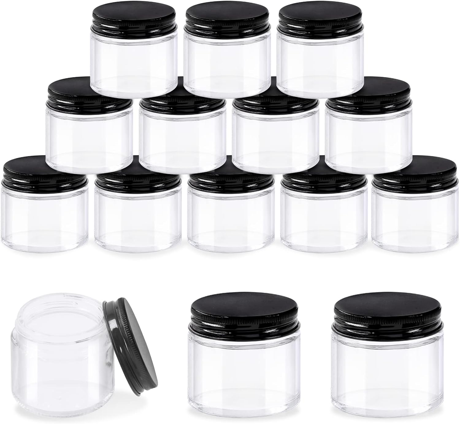 Glarks 15 Pack 2Oz Glass Jars with Lids, round Clear Glass Jars with Inner Liner and Black Lids for Storing Creams, Beauty Products, Cosmetic and Ointments
