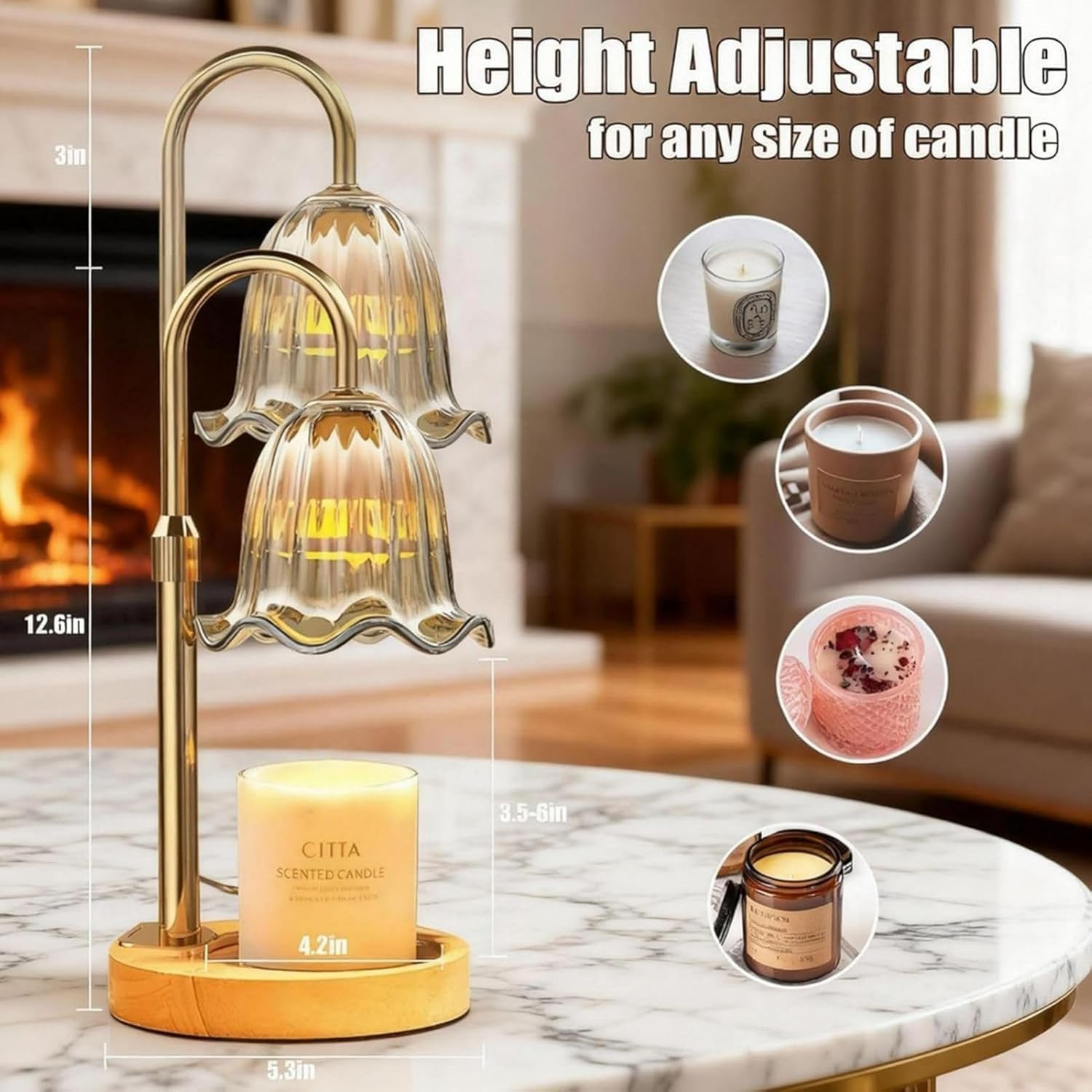 Adjustable Candle Warmer Lamp with Timer Dimmer, Adjustable Height Vintage Home Decor for Scented Jar Candles, Ideal for Women/Men, Elegant Table Lamp for Home Bedroom Office Decor image number 1