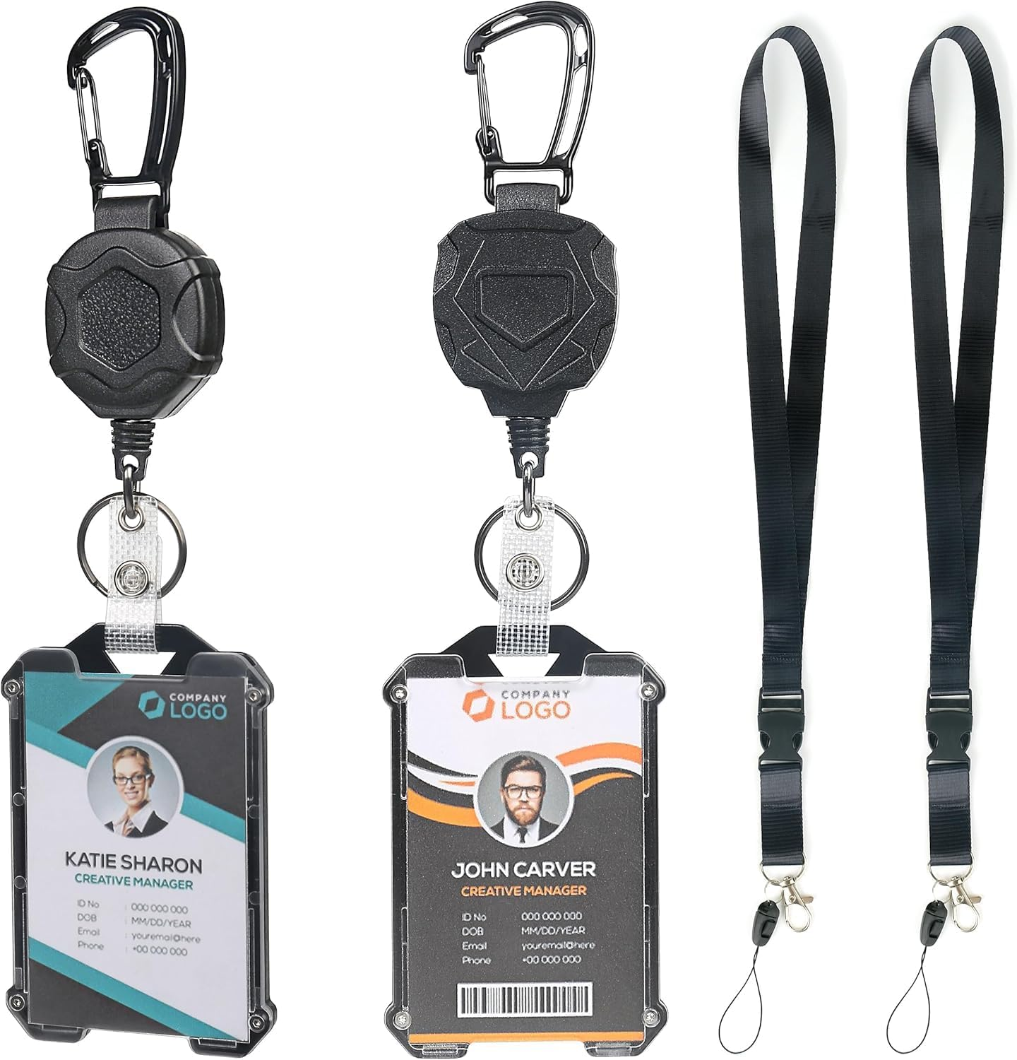 2 Pack Heavy Duty Retractable Badge Reel ID Badge Holder with Breakaway Lanyard Retractable Key Chain Carabiner with ID Cards Holder Cool Tactical ID Holder with Clip image number 3