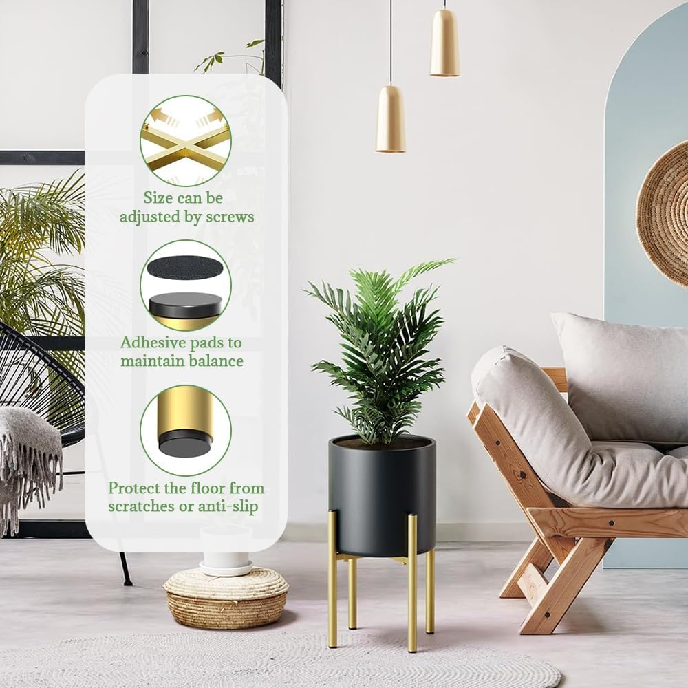 Metal Plant Stand, Adjustable Telescopic Flower Stand, Outdoor Indoor Potted Container Stand, Outdoor Garden Display Stand, Suitable for Living Room, Balcony, Corridor(Gold) image number 2