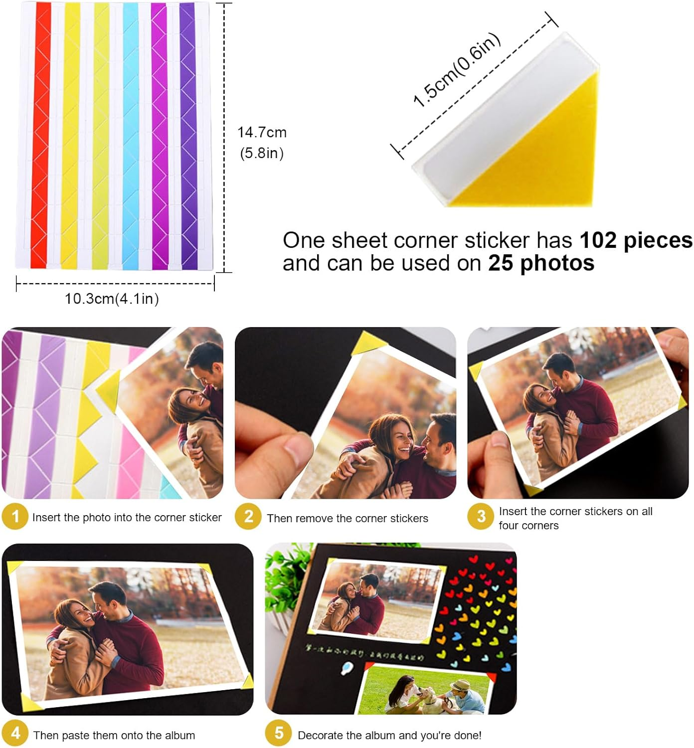 2 Pack Scrapbook Photo Album, 230Gsm Black Square Scrap Book with Colored Pencil and Corner Sticker - Ideal for Kids Adullts Baby Scrapbooking Arts Crafts Travel Adventure Couples DIY - Black image number 6