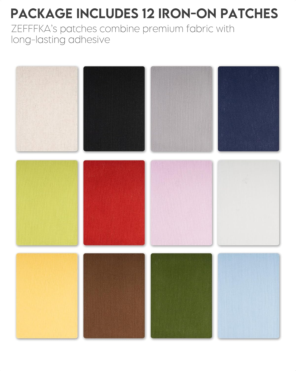 ZEFFFKA 12-Pack Linen Iron-On Patches Fabric Repair Kit for Clothing Shirts Pants Dresses Natural Look Strong Adhesive 12 Colors 30% Linen 70% Cotton 13 X 18 Cm image number 3