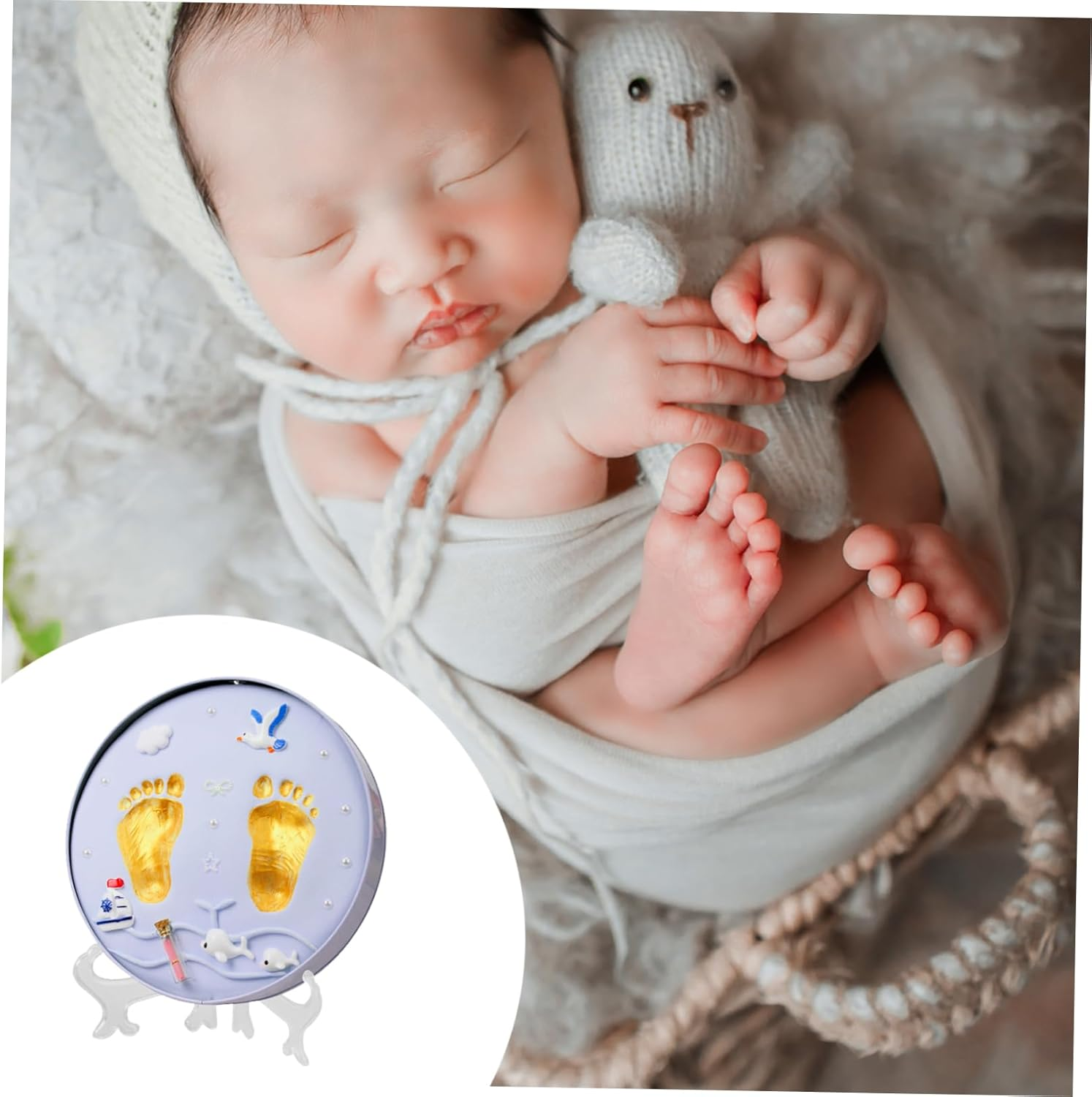 Hohopeti 1 Set Footprint Keepsake Kit Inkless Plaster Footprint Mold Casting for Newborns Present for Parents and Grandparents image number 6