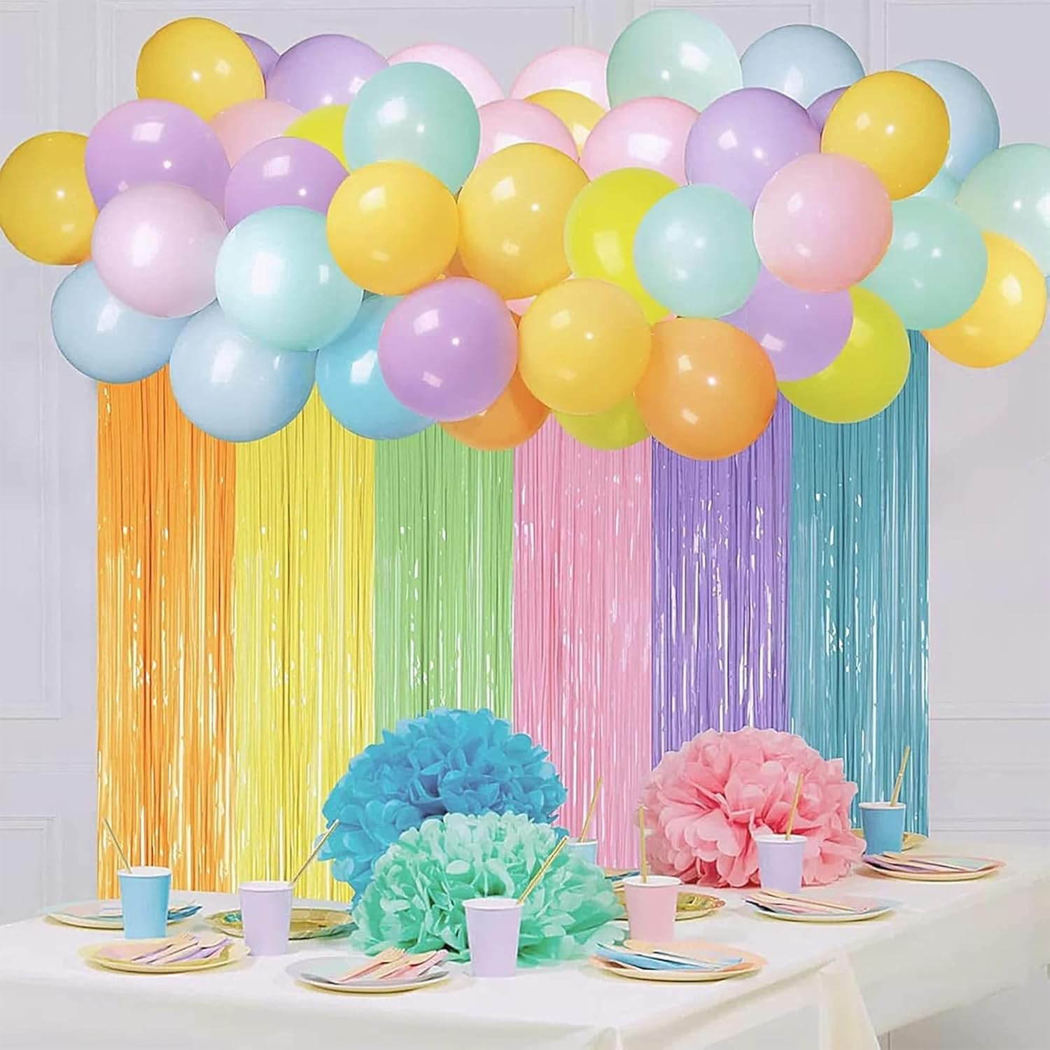 Foil Fringe Curtain Backdrop &ndash; Colorful Metallic Tinsel Streamers for Birthday, Baby Shower, Christmas & Party Decorations (Light Rainbow) image number 4