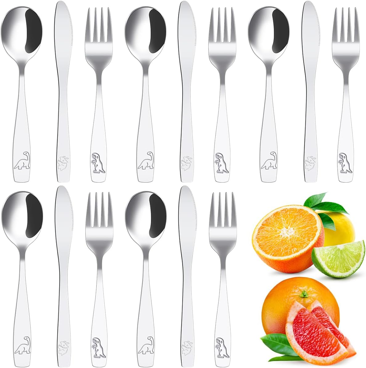 15Pcs Silverware Set 410 Stainless Steel Fork Spoon and Cutter Set Ergonomic Smooth Utensils Funny Dinosaur Flatware Set Dishwasher Safe image number 5